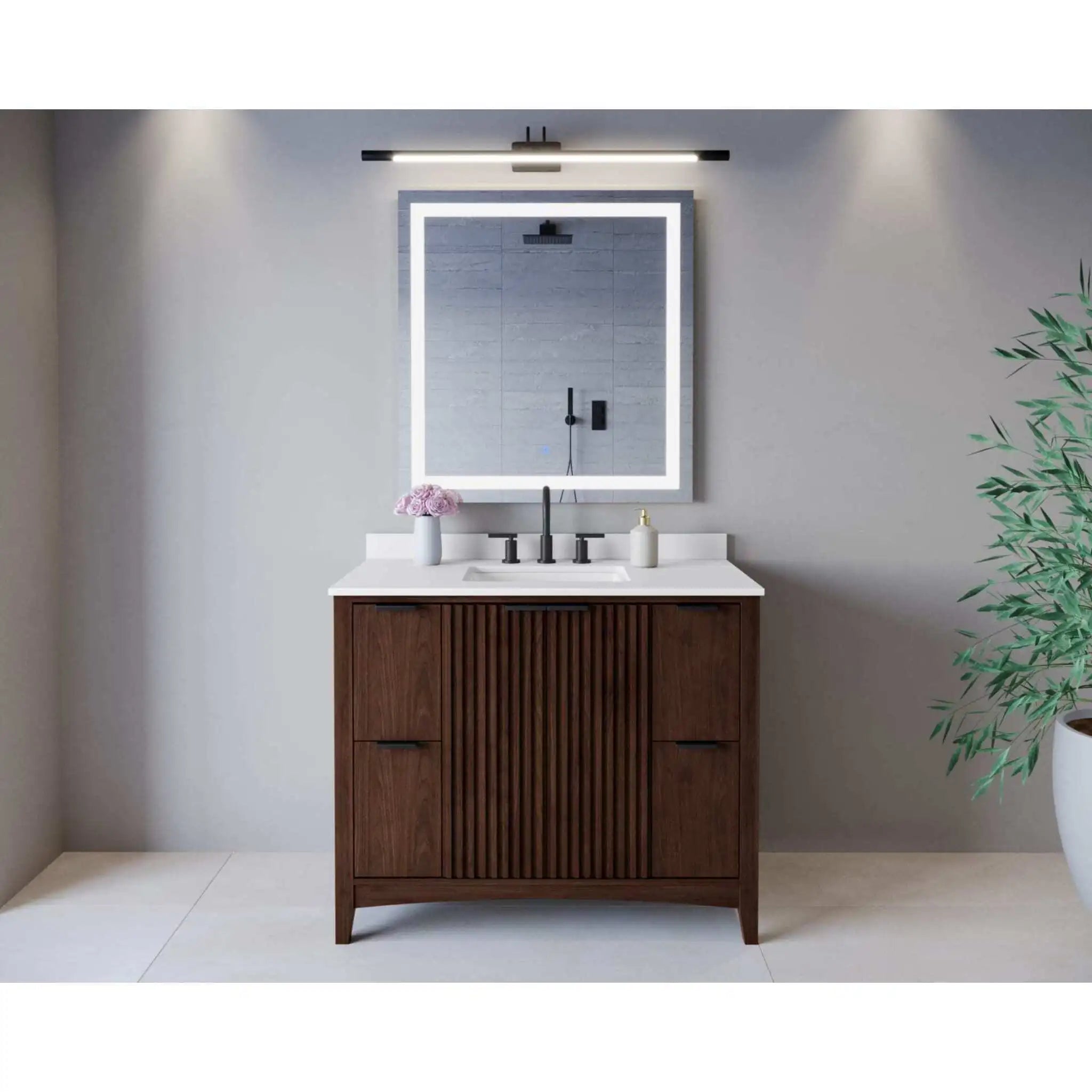 42" Palmilla Single Bathroom Vanity in Dark Walnut with Matte Black Trim by Wyndham