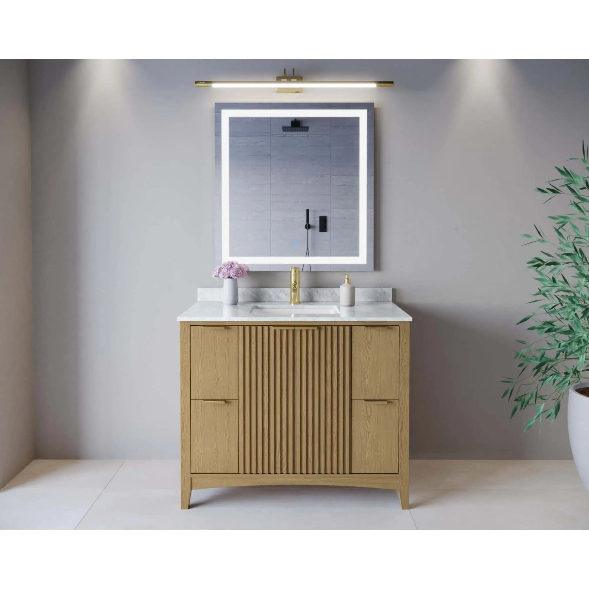 42" Palmilla Single Bathroom Vanity in Natural Oak with Brushed Gold Trim by Wyndham