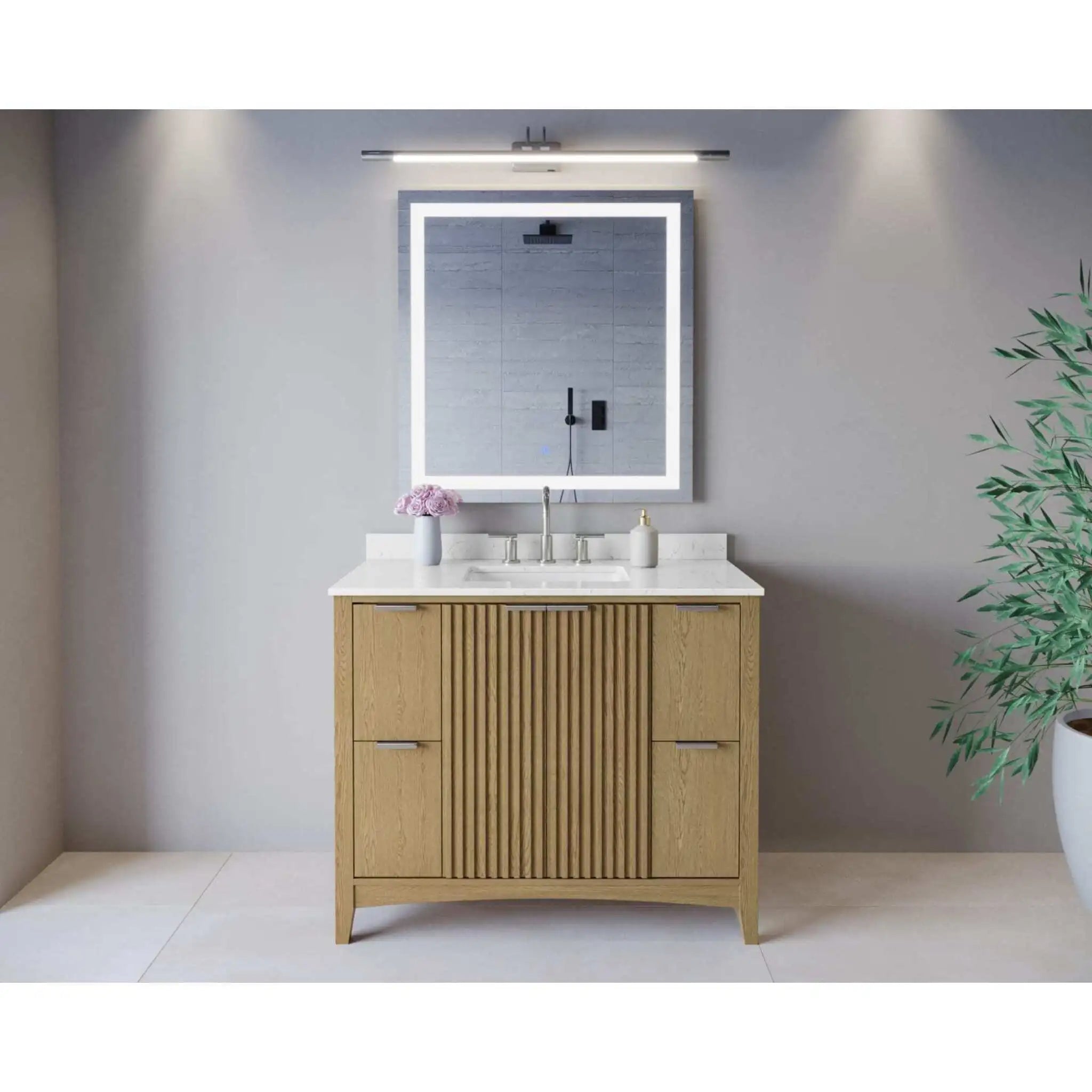 42" Palmilla Single Bathroom Vanity in Natural Oak with Brushed Nickel Trim by Wyndham