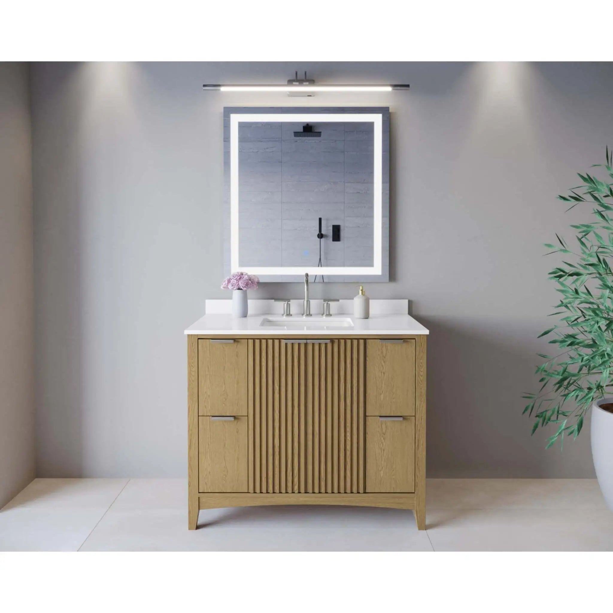 42" Palmilla Single Bathroom Vanity in Natural Oak with Brushed Nickel Trim by Wyndham
