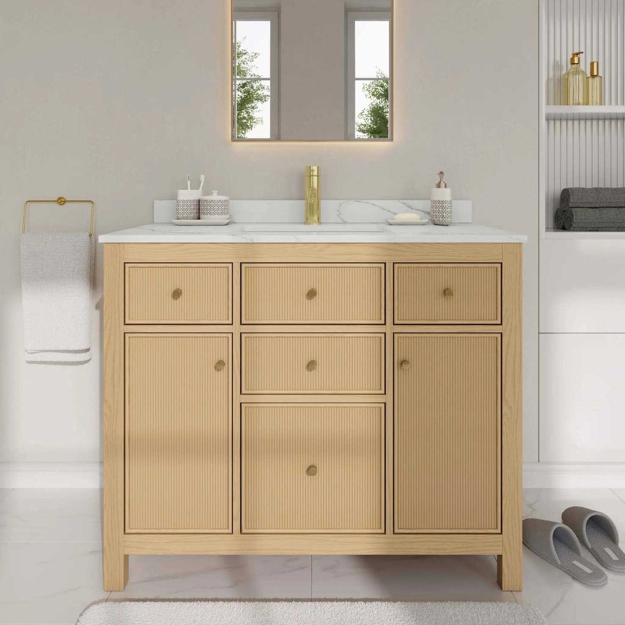 42" Pendry Single Bathroom Vanity in Tanned Oak with Brushed Gold Trim by Wyndham