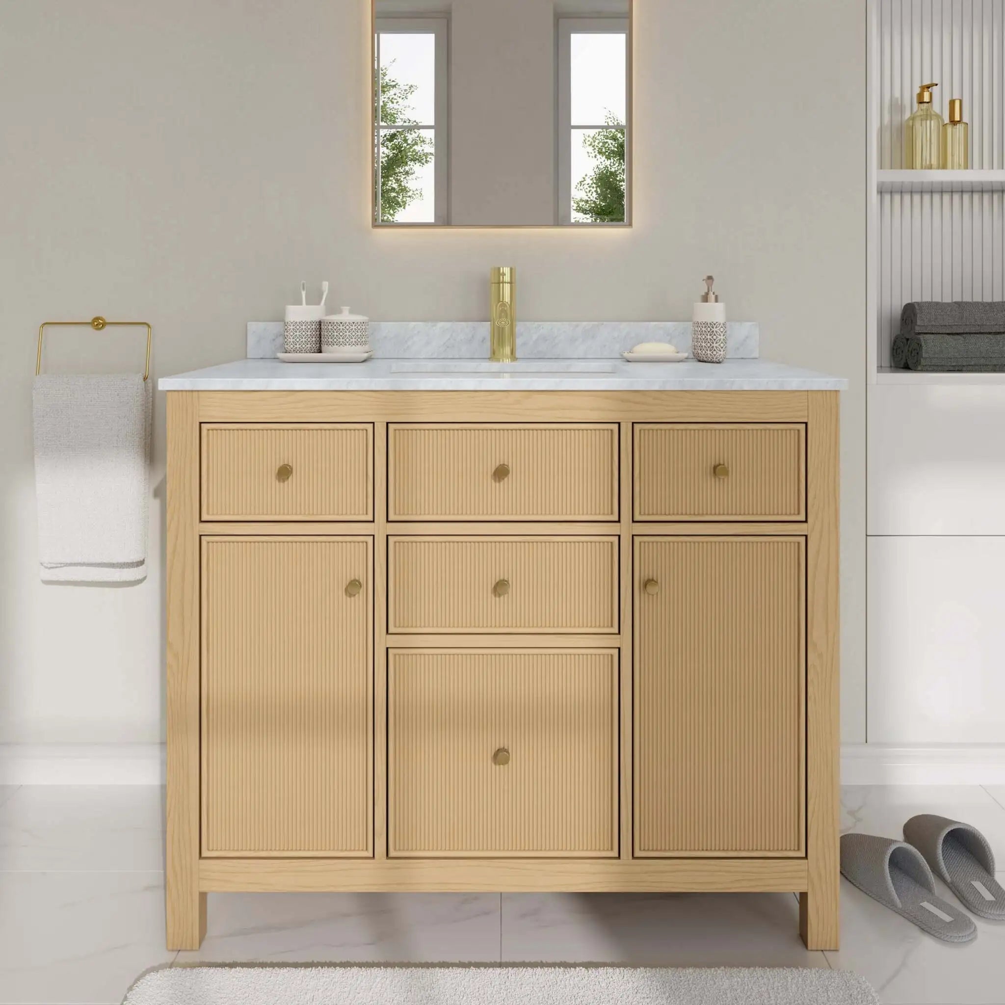 42" Pendry Single Bathroom Vanity in Tanned Oak with Brushed Gold Trim by Wyndham