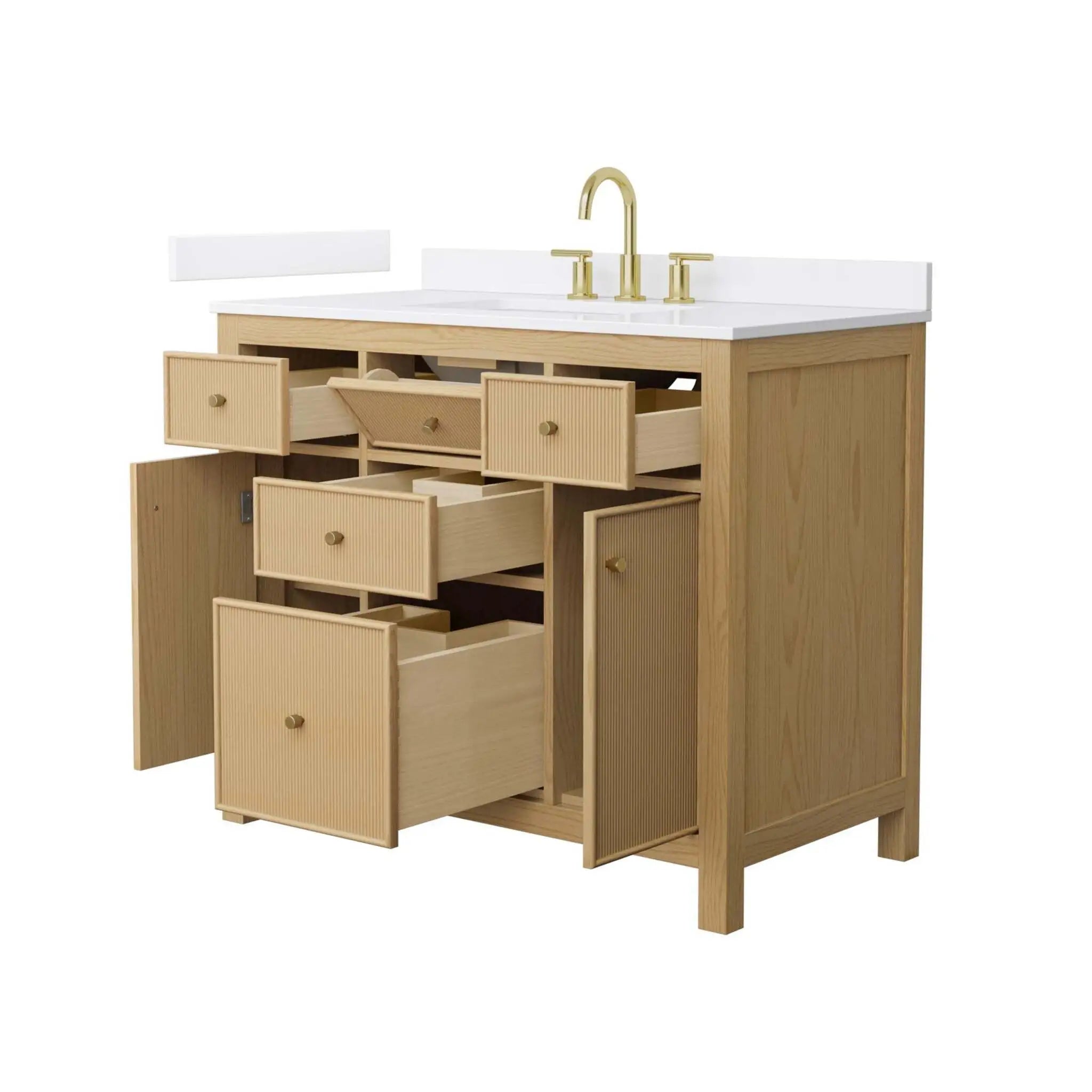 42" Pendry Single Bathroom Vanity in Tanned Oak with Brushed Gold Trim by Wyndham