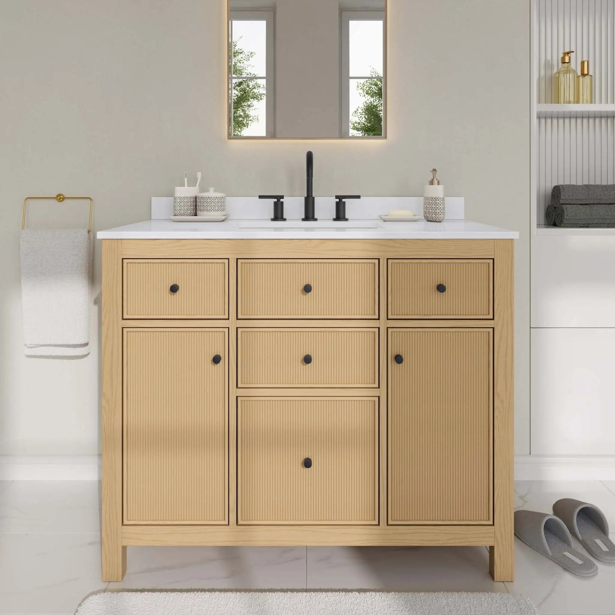 42" Pendry Single Bathroom Vanity in Tanned Oak with Matte Black Trim by Wyndham
