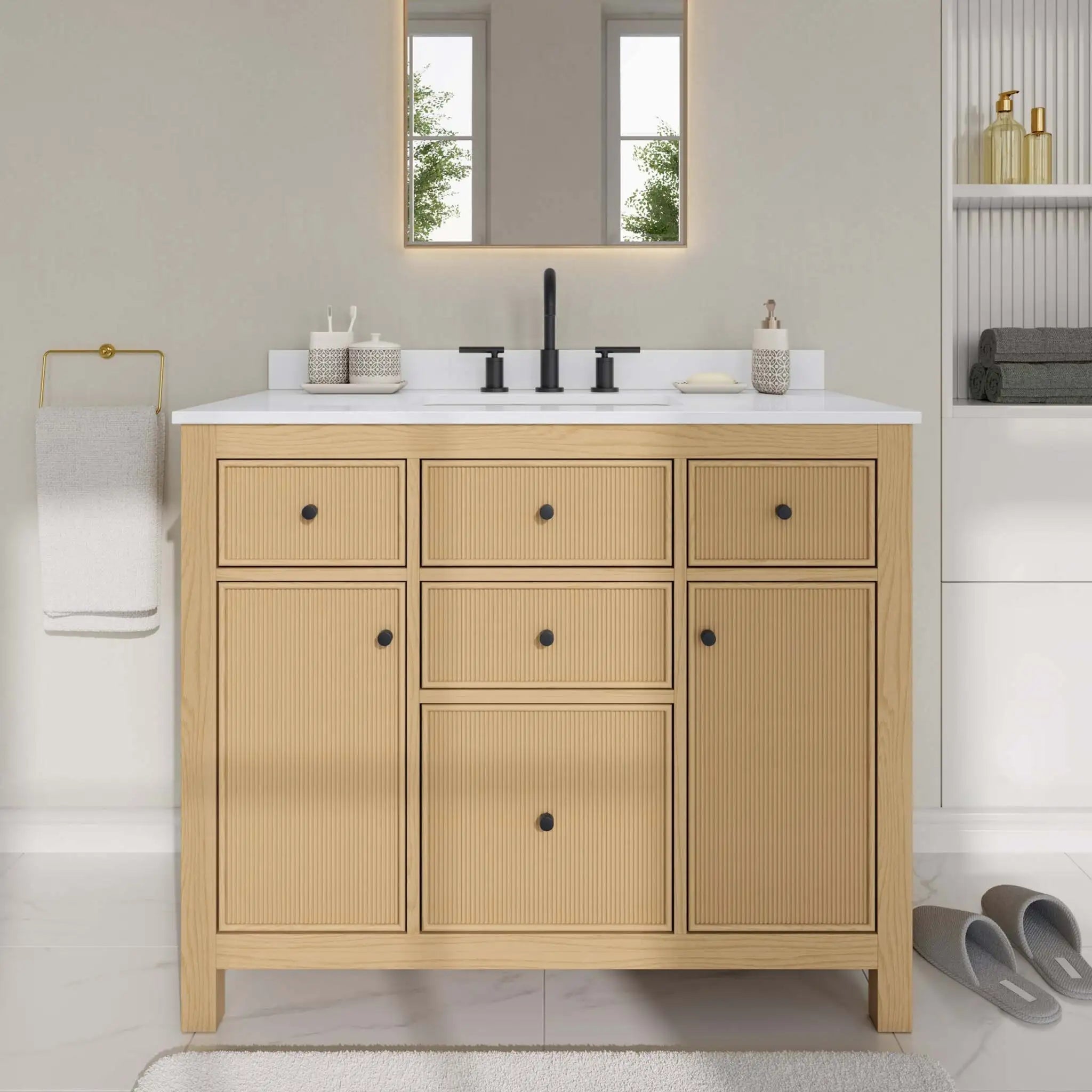 42" Pendry Single Bathroom Vanity in Tanned Oak with Matte Black Trim by Wyndham