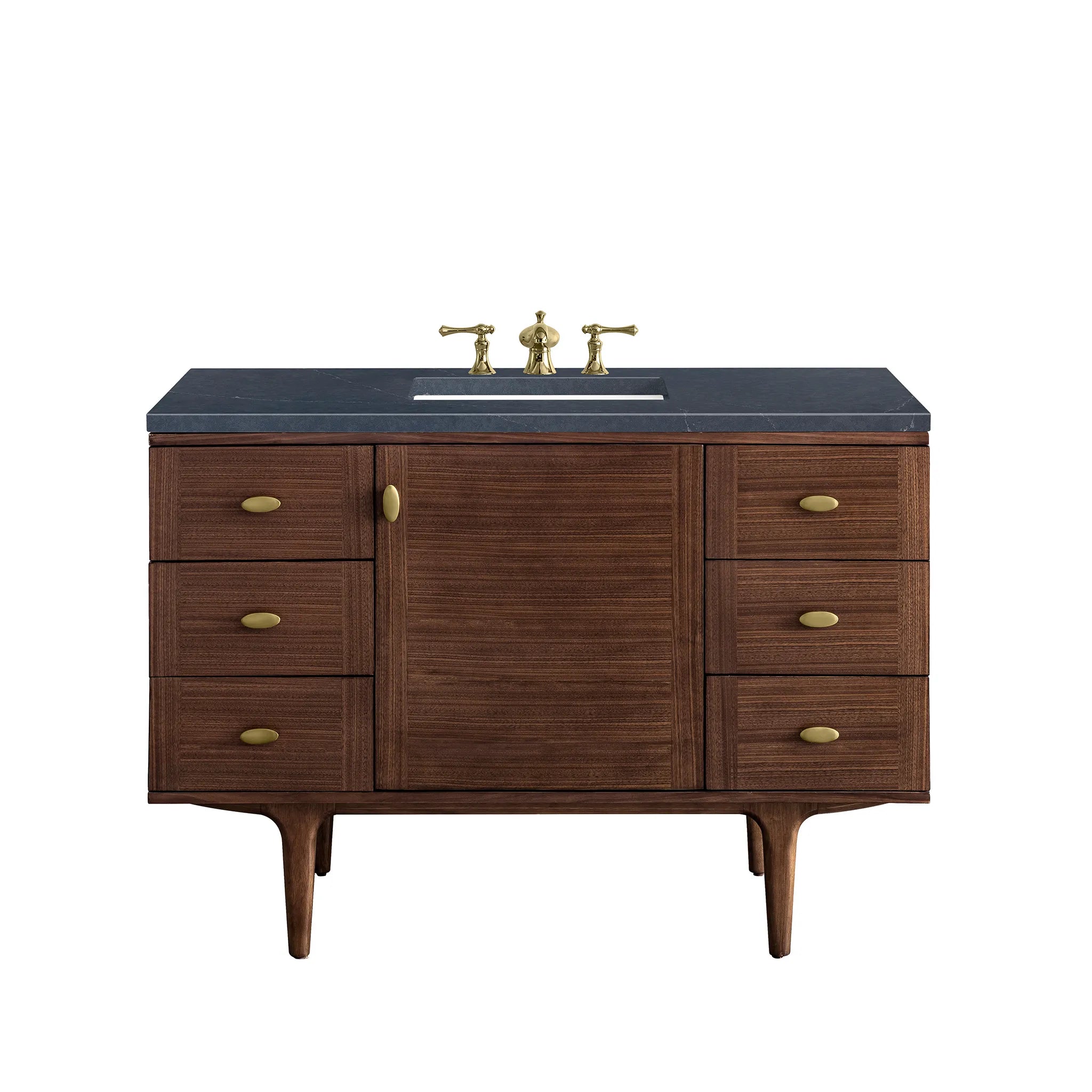 48" Amberly Single Vanity in Mid-Century Walnut-Charcoal Soapstone Silestone-8" Widespread image