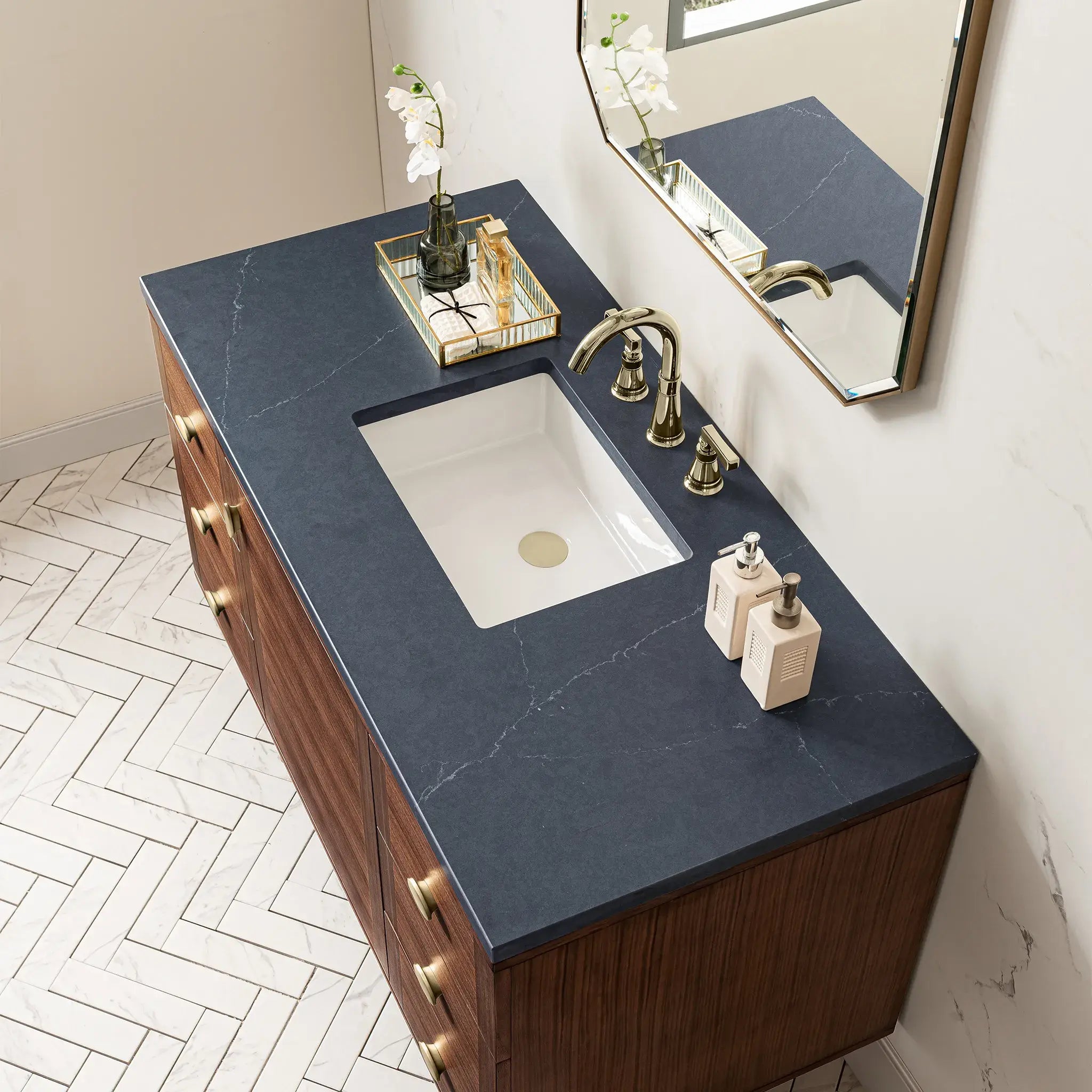 48" Amberly Single Vanity in Mid-Century Walnut w/FreePower Wireless Charger-Cabinet Only-Not Available image 4