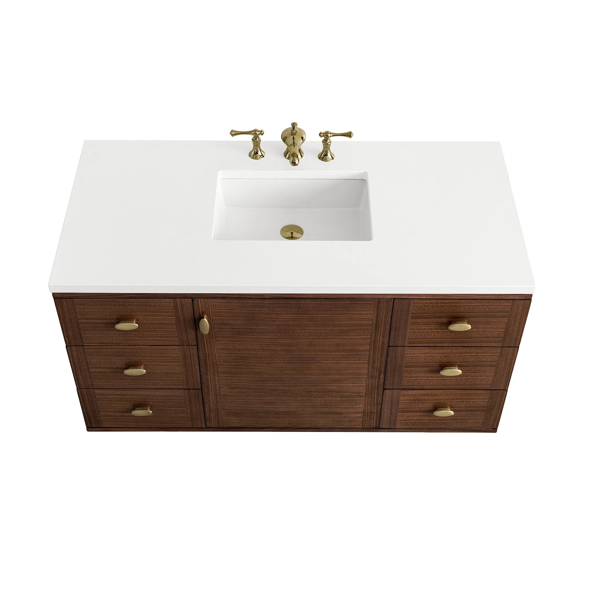 48" Amberly Single Vanity in Mid-Century Walnut-White Zeus Silestone-8" Widespread image 11