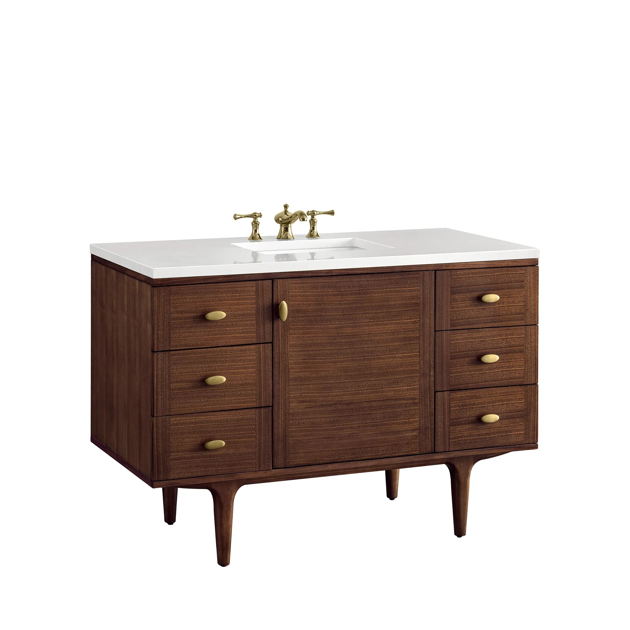 48" Amberly Single Vanity in Mid-Century Walnut-White Zeus Silestone-8" Widespread image 16