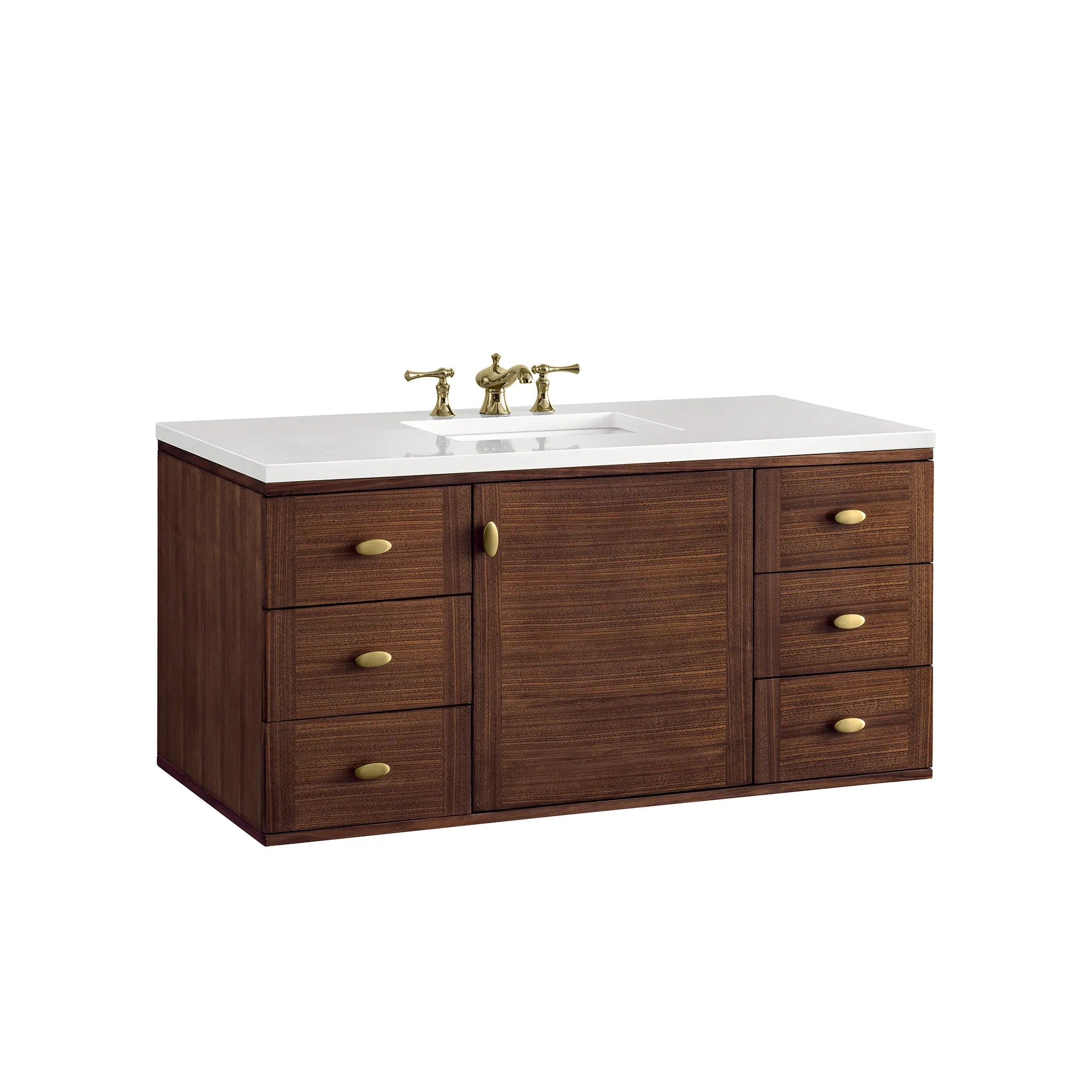 48" Amberly Single Vanity in Mid-Century Walnut-White Zeus Silestone-8" Widespread image 17