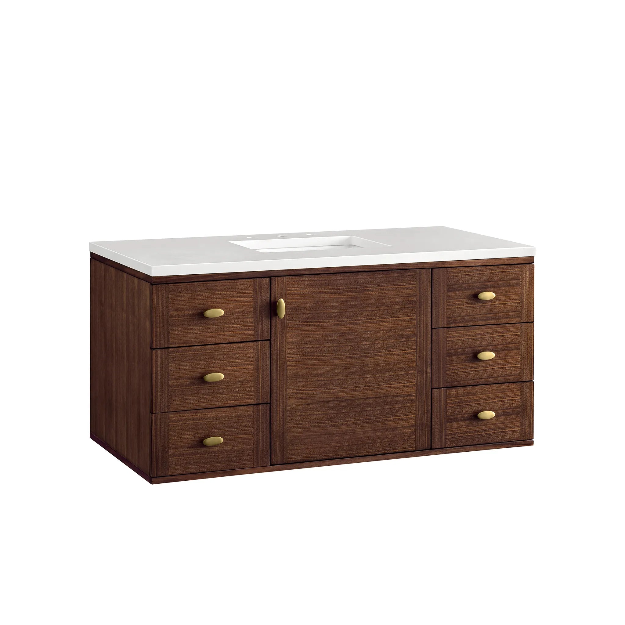 48" Amberly Single Vanity in Mid-Century Walnut-White Zeus Silestone-8" Widespread image 2