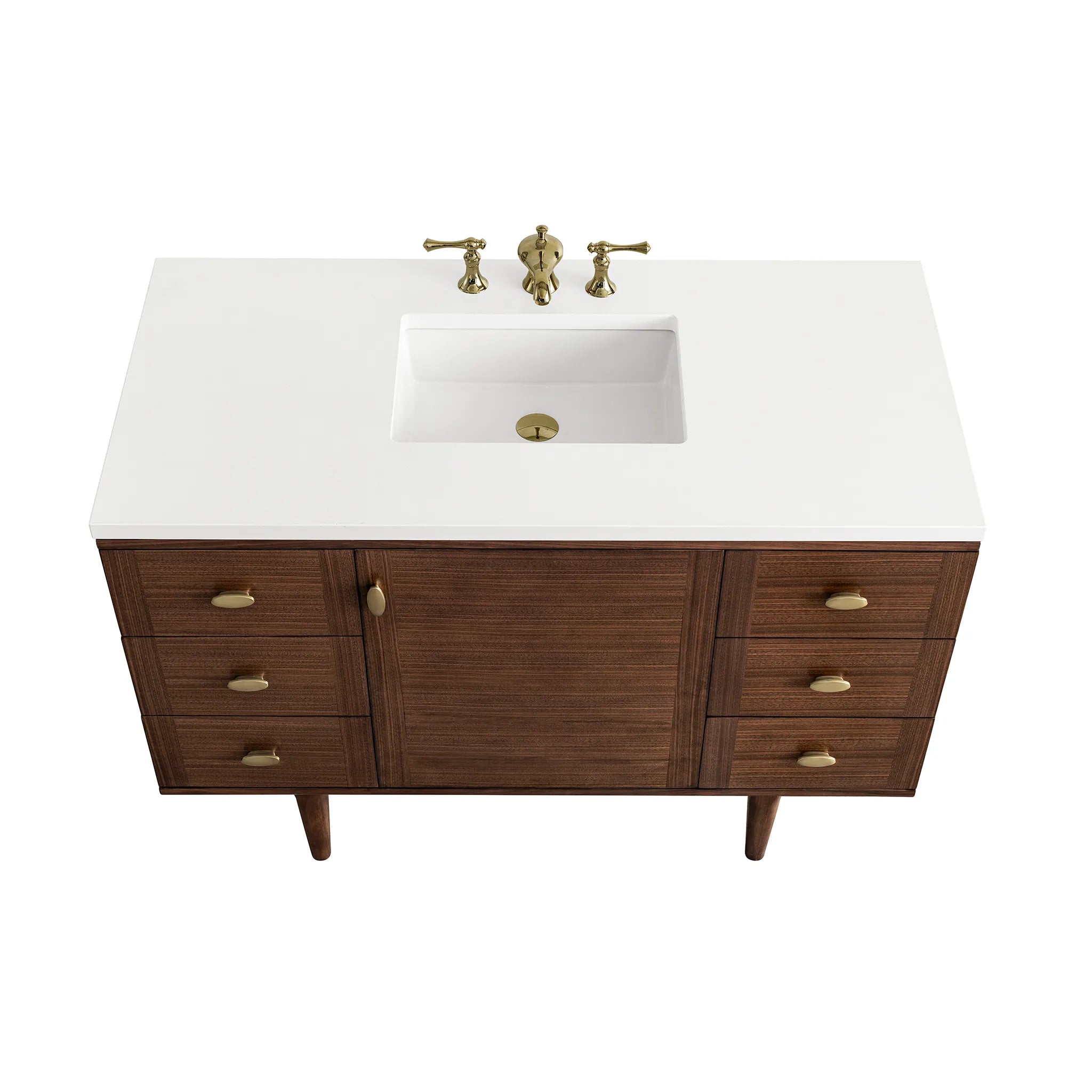 48" Amberly Single Vanity in Mid-Century Walnut-White Zeus Silestone-8" Widespread image 9