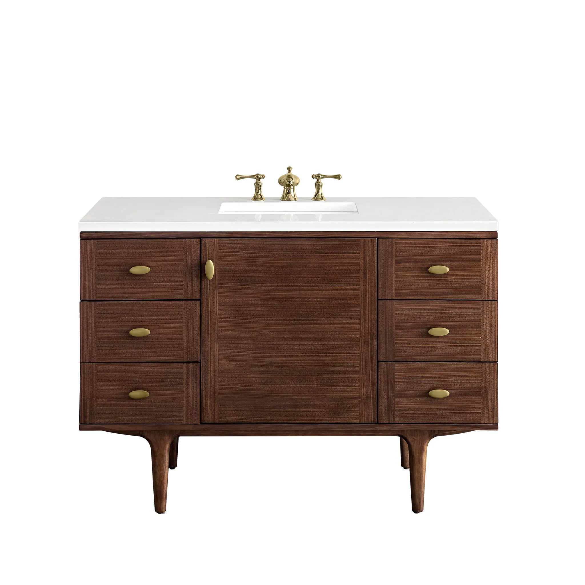 48" Amberly Single Vanity in Mid-Century Walnut-White Zeus Silestone-8" Widespread image