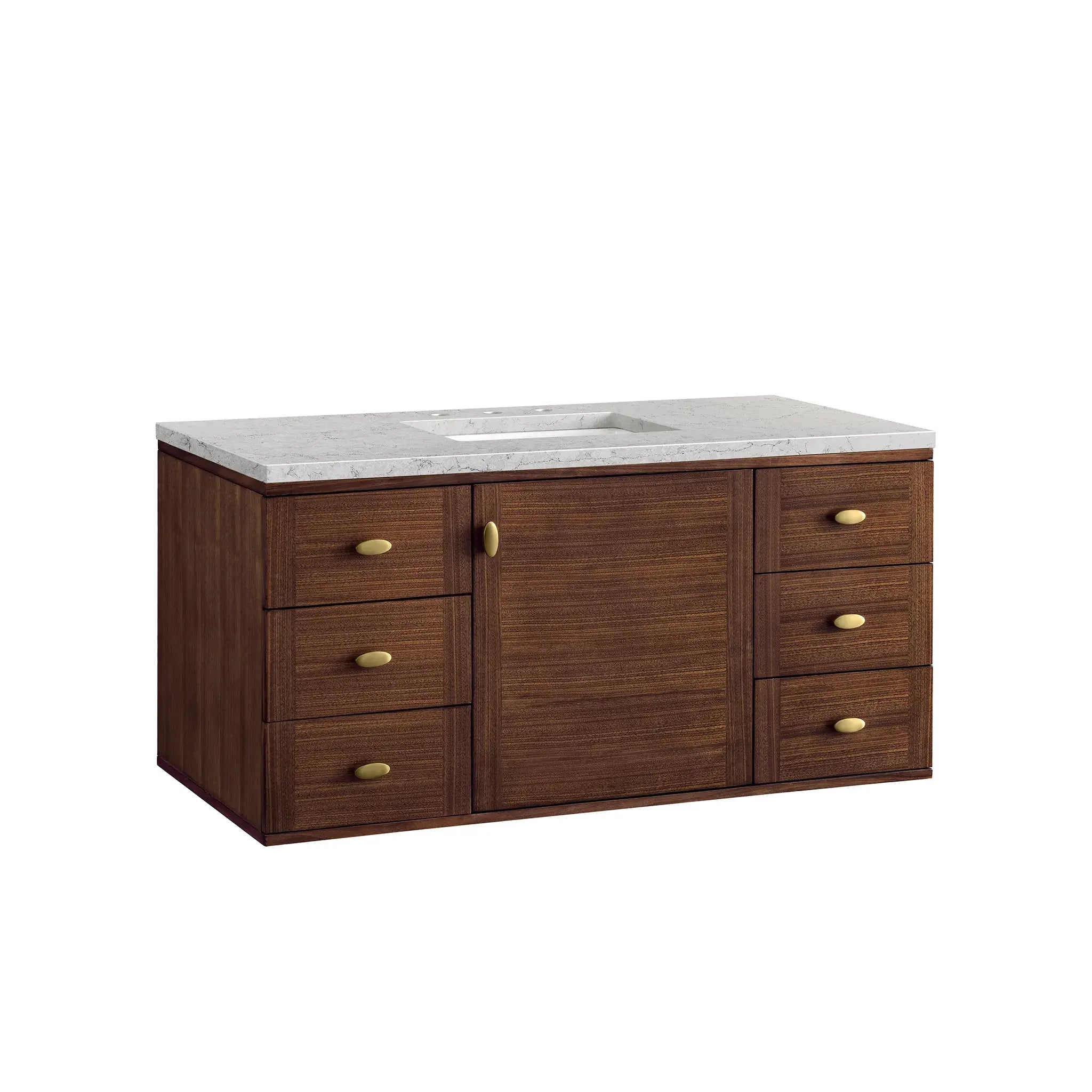 48" Amberly Single Vanity in Mid-Century Walnut Wireless Charger-Eternal Jasmine Pearl Silestone-8" Widespread image 14