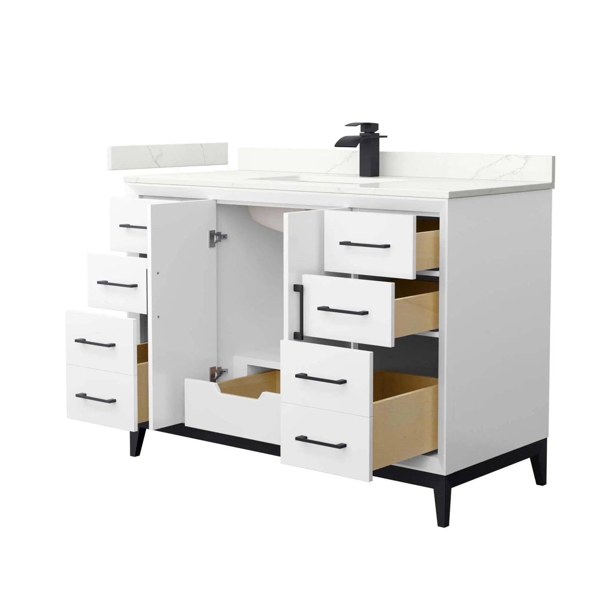 48" Amici Single Bathroom Vanity in White with Matte Black Trim by Wyndham