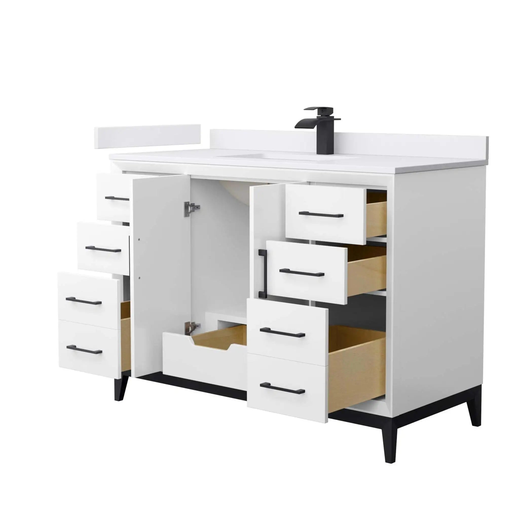 48" Amici Single Bathroom Vanity in White with Matte Black Trim by Wyndham