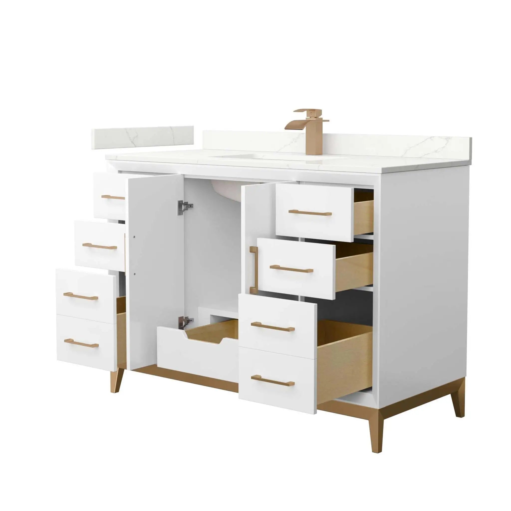48" Amici Single Bathroom Vanity in White with Satin Bronze Trim by Wyndham