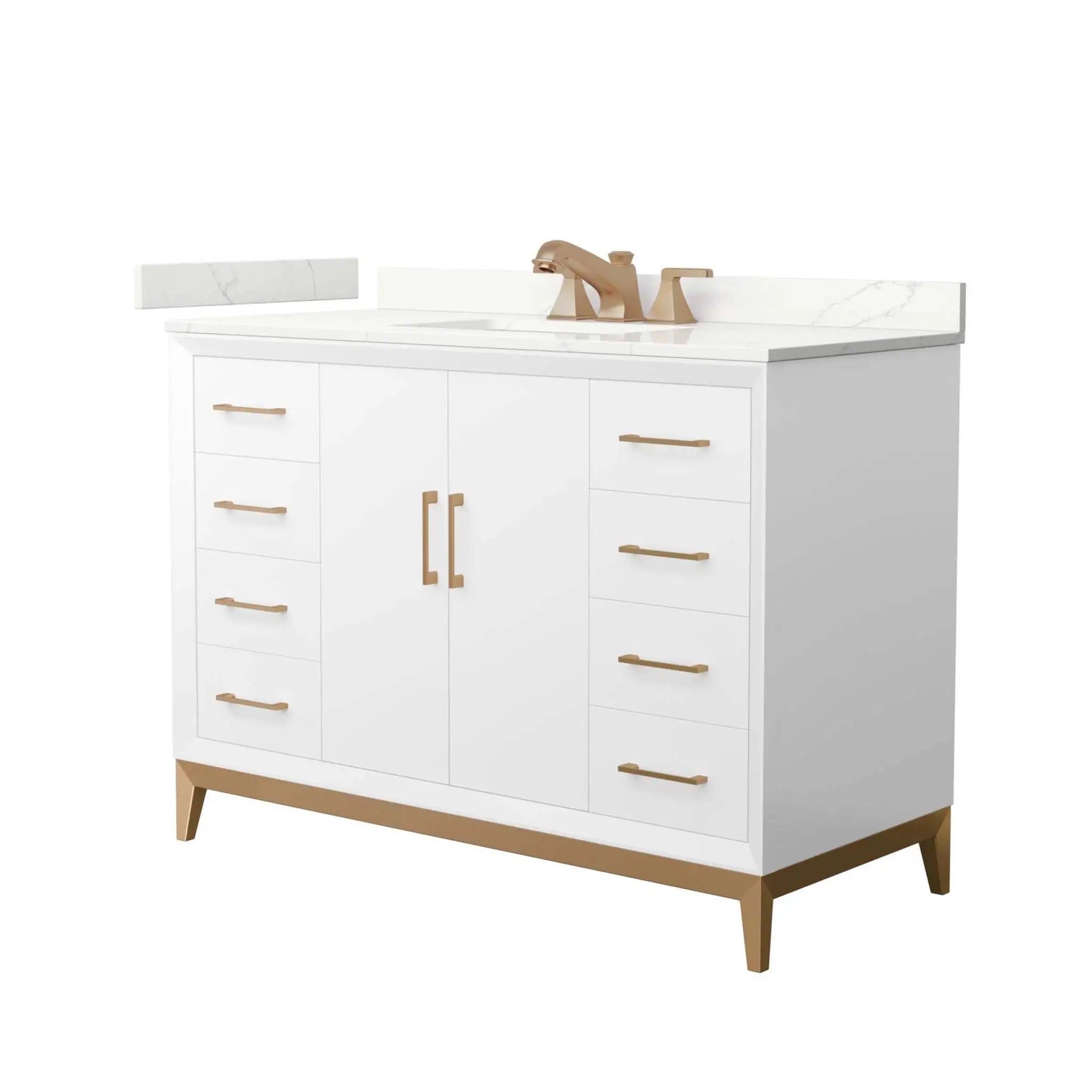 48" Amici Single Bathroom Vanity in White with Satin Bronze Trim by Wyndham