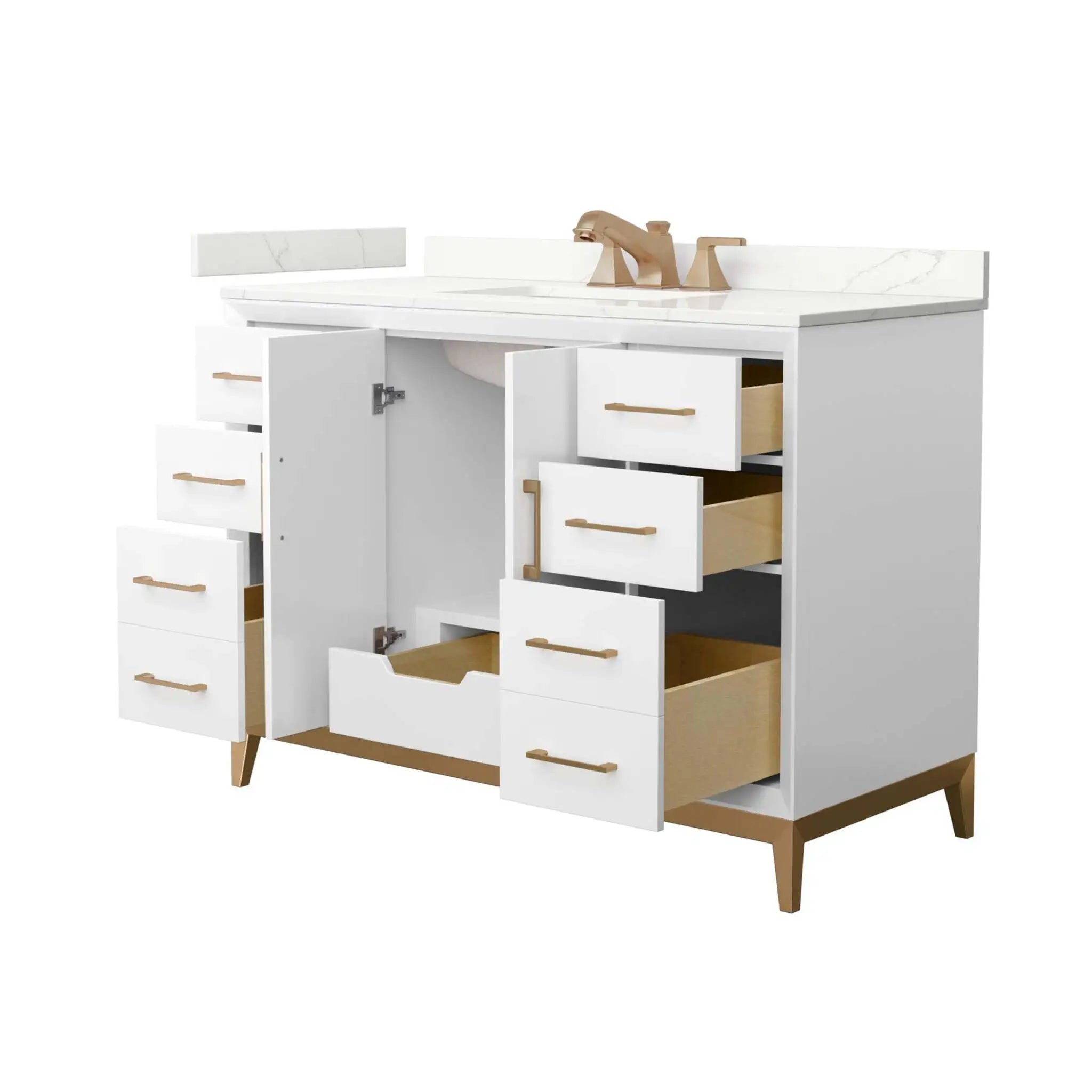 48" Amici Single Bathroom Vanity in White with Satin Bronze Trim by Wyndham