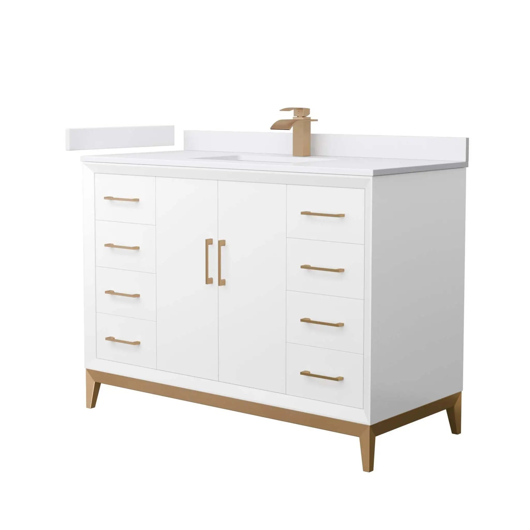 48" Amici Single Bathroom Vanity in White with Satin Bronze Trim by Wyndham