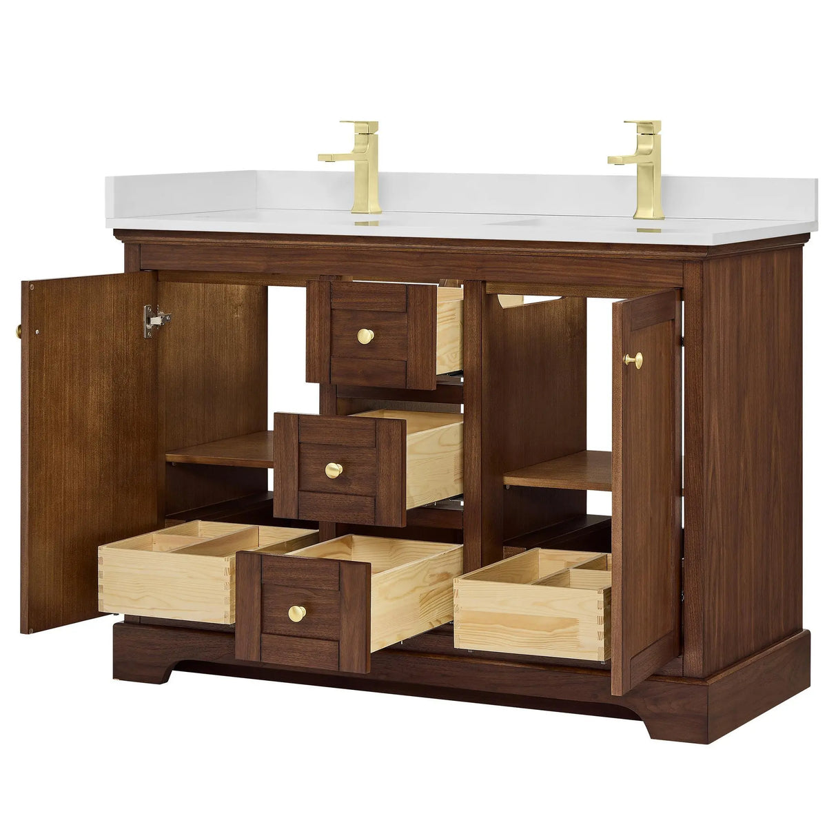 48" Avery Double Bathroom Vanity Dark Walnut Brushed Gold Trim by wyndham View 23