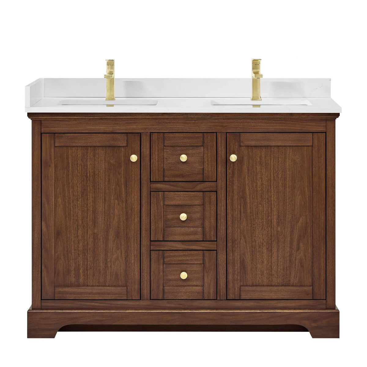 48" Avery Double Bathroom Vanity Dark Walnut Brushed Gold Trim by wyndham View 26