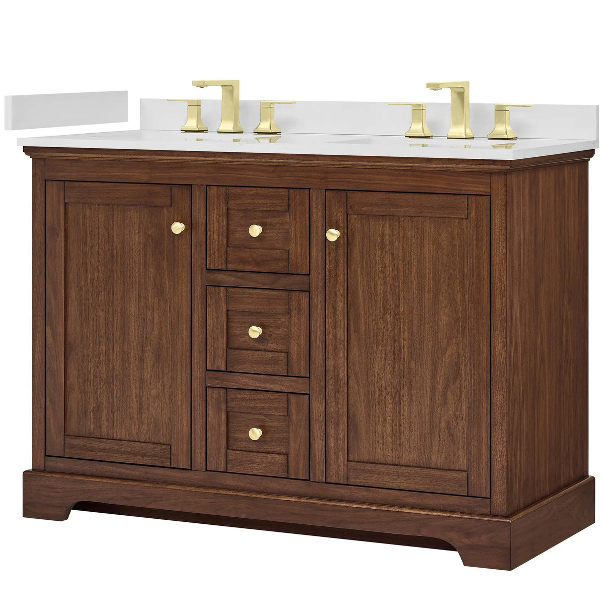 48" Avery Double Bathroom Vanity Dark Walnut Brushed Gold Trim by wyndham View 35