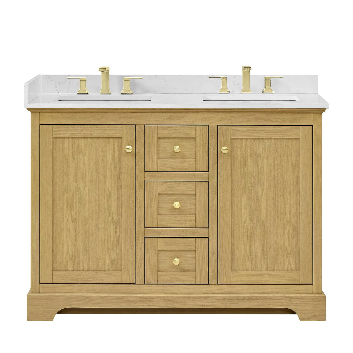 48" Avery Double Bathroom Vanity Honey Oak Brushed Gold Trim by wyndham View 6