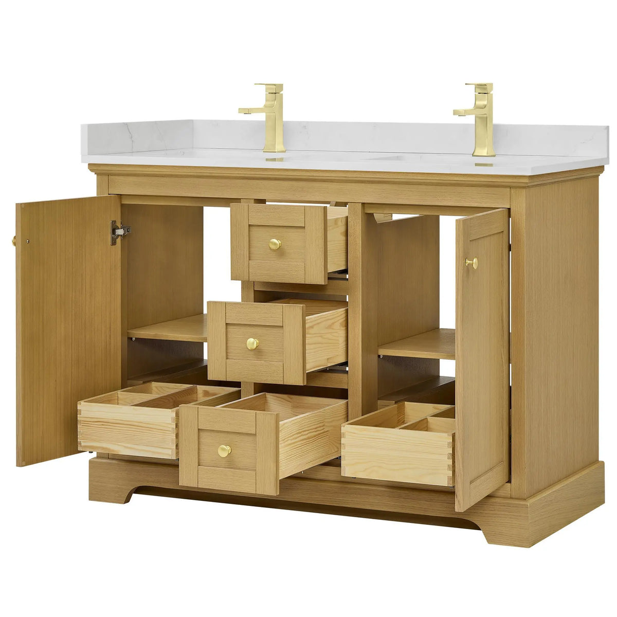 48" Avery Double Bathroom Vanity Honey Oak Brushed Gold Trim by wyndham View 13