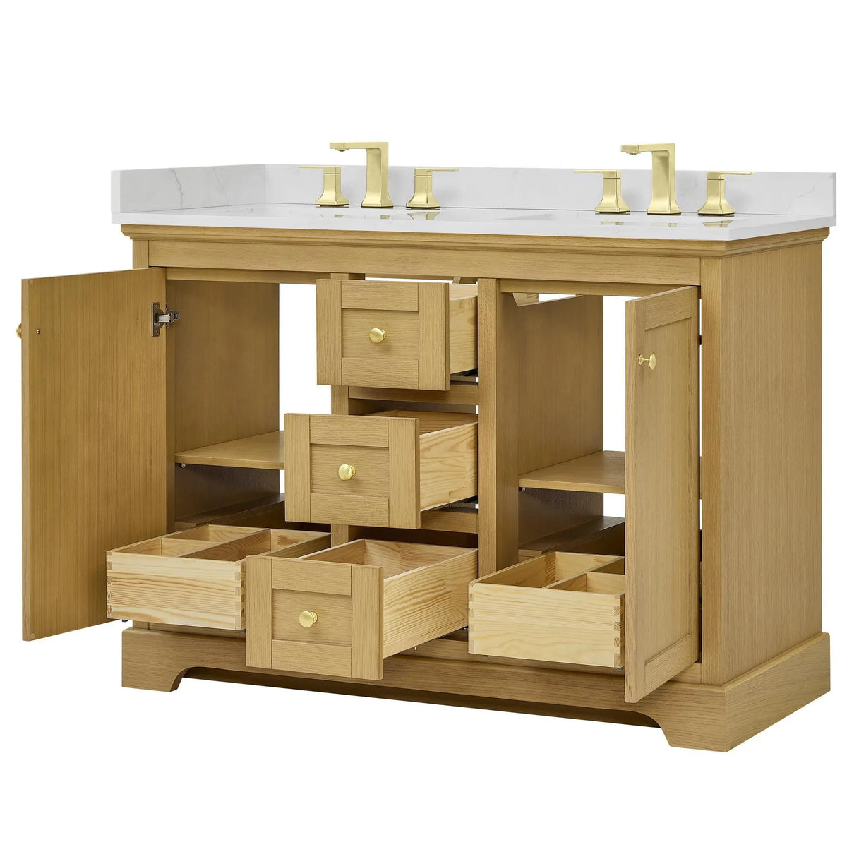 48" Avery Double Bathroom Vanity Honey Oak Brushed Gold Trim by wyndham View 18