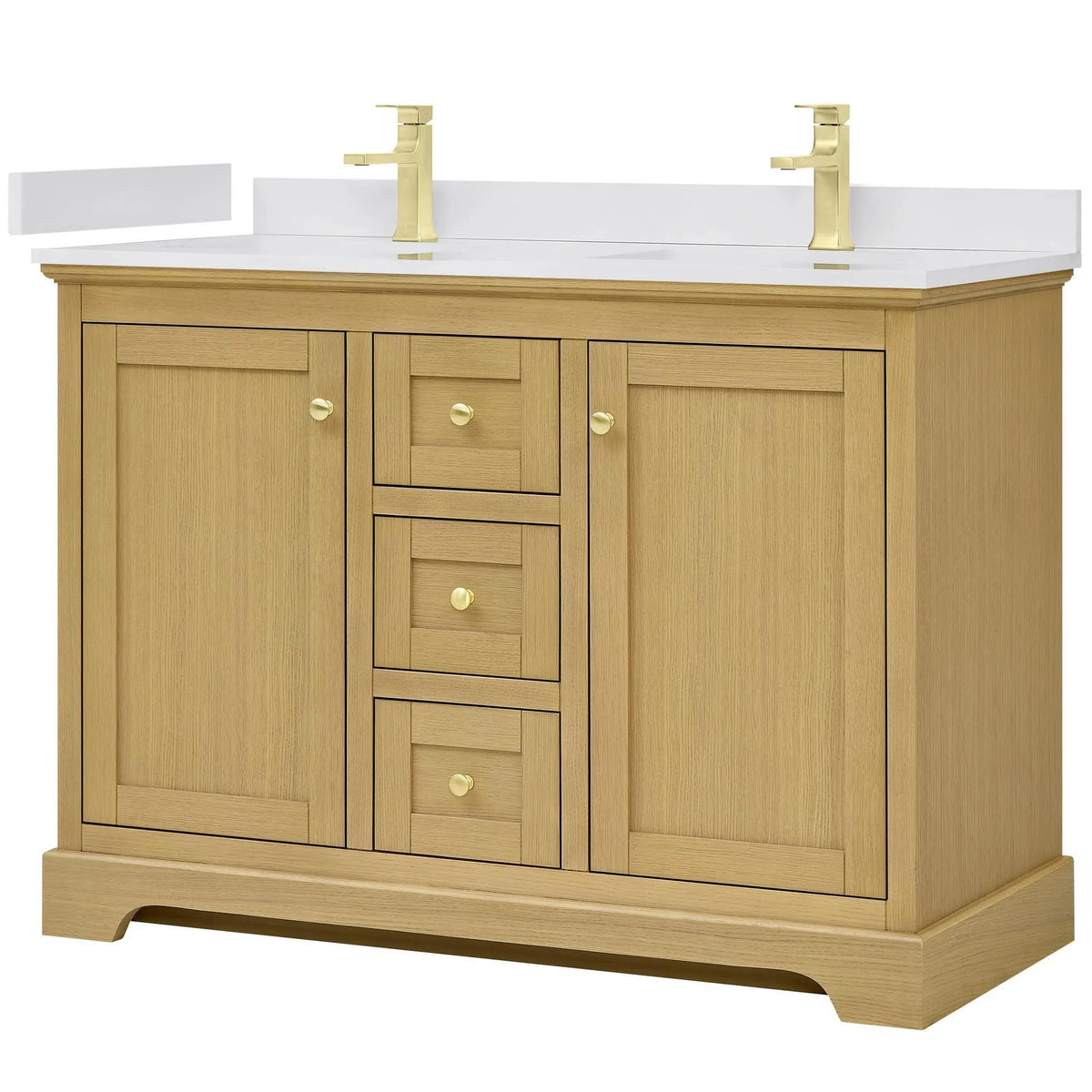 48" Avery Double Bathroom Vanity Honey Oak Brushed Gold Trim by wyndham View 25