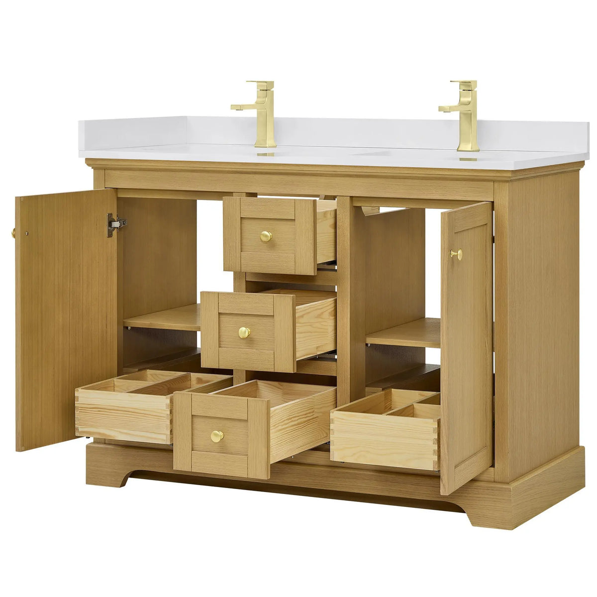 48" Avery Double Bathroom Vanity Honey Oak Brushed Gold Trim by wyndham View 23