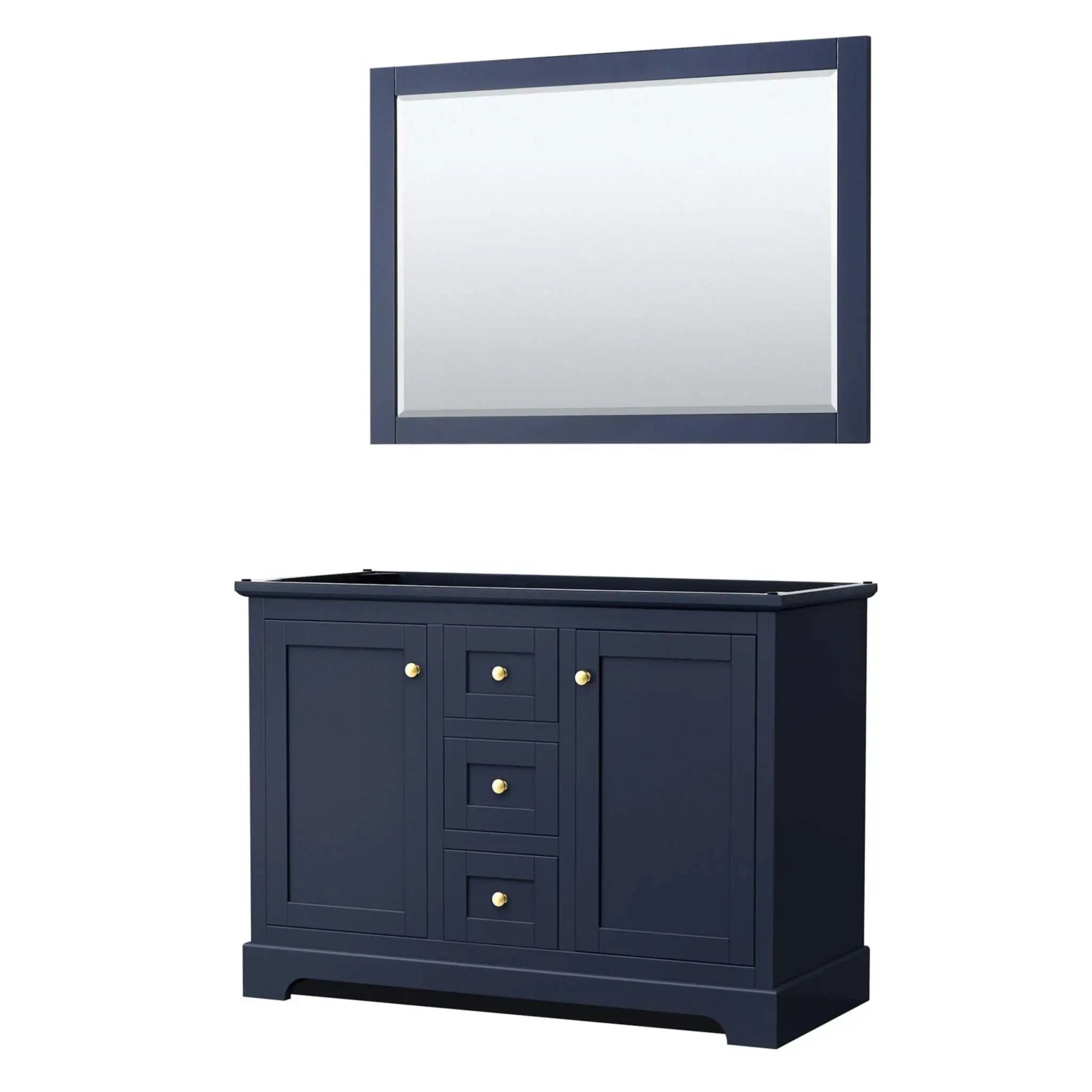 48" Avery Double Bathroom Vanity in Dark Blue with Brushed Gold Trim & 46" Mirror by Wyndham