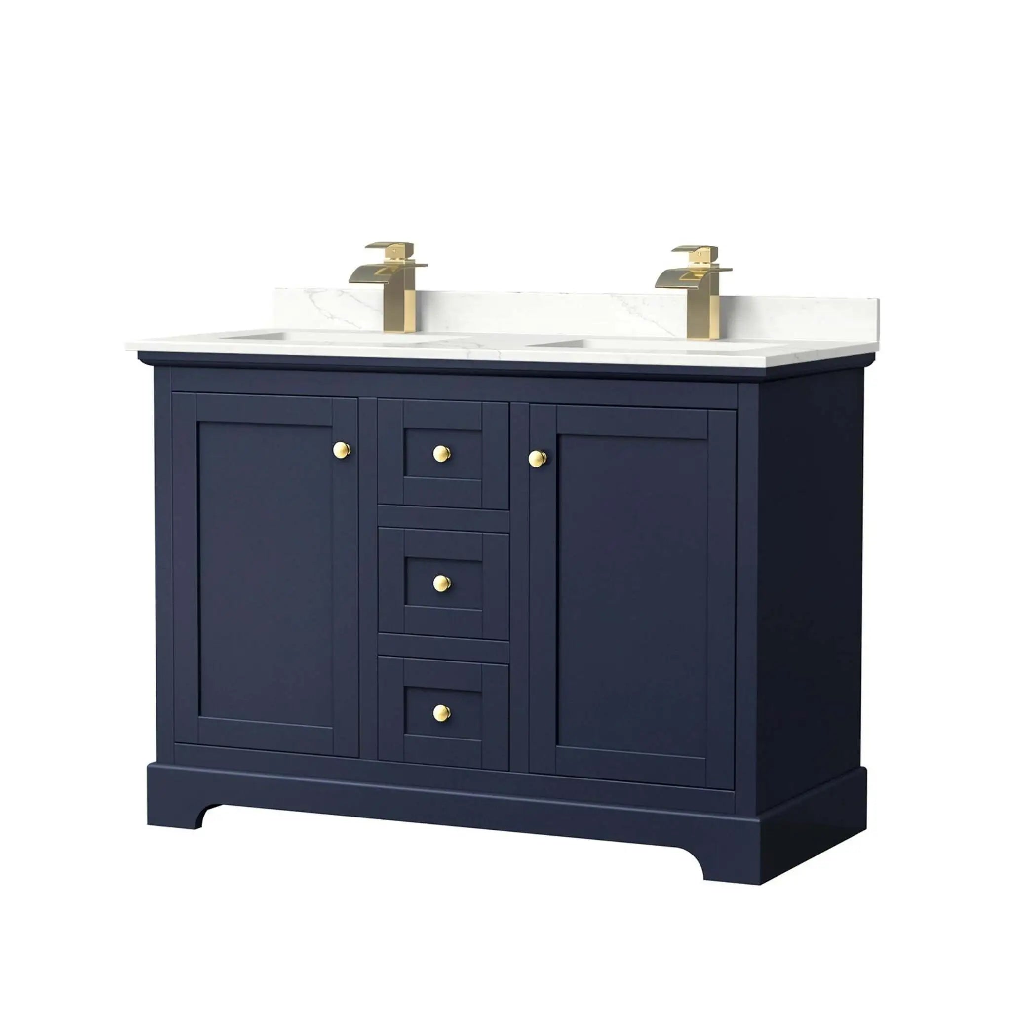 48" Avery Double Bathroom Vanity in Dark Blue with Brushed Gold Trim by Wyndham