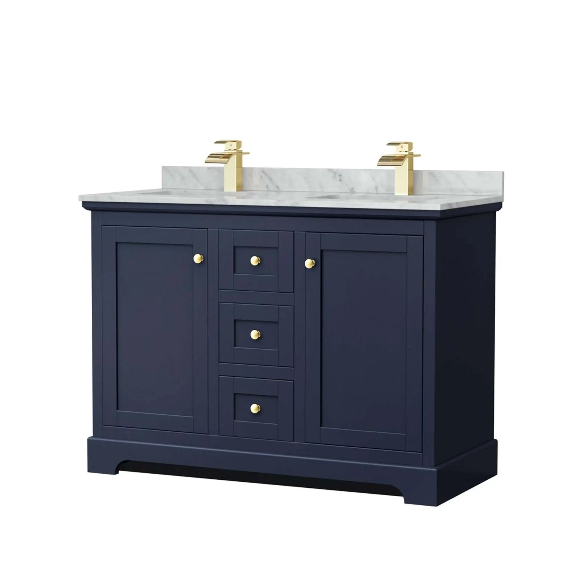 48" Avery Double Bathroom Vanity in Dark Blue with Brushed Gold Trim by Wyndham