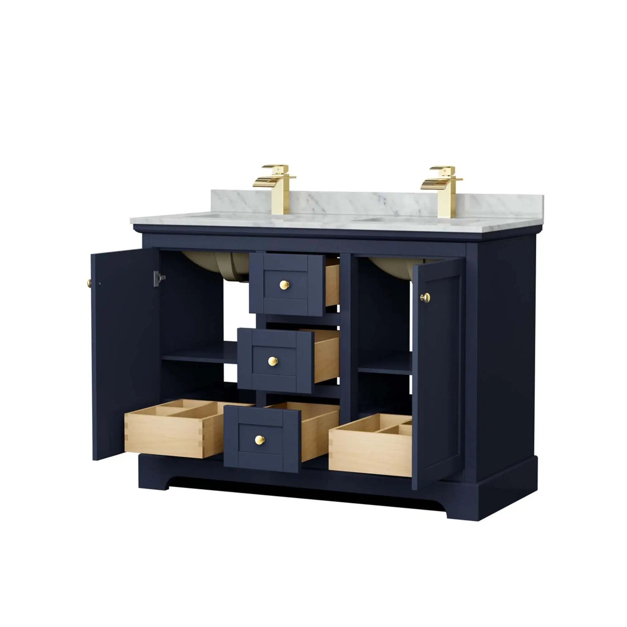 48" Avery Double Bathroom Vanity in Dark Blue with Brushed Gold Trim by Wyndham