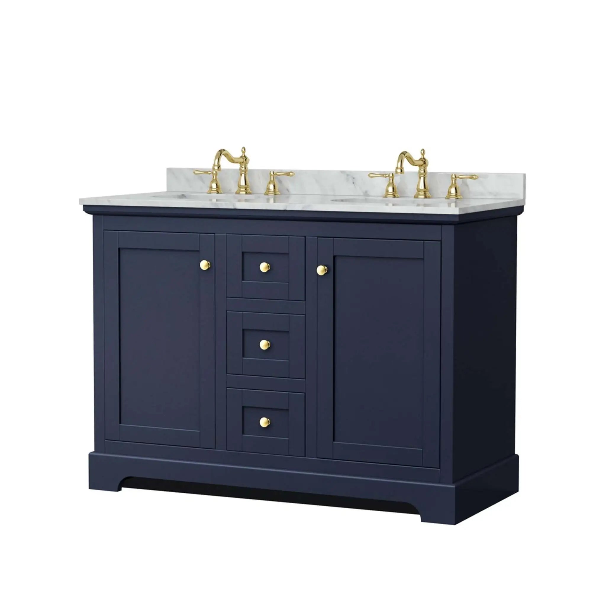 48" Avery Double Bathroom Vanity in Dark Blue with Brushed Gold Trim by Wyndham