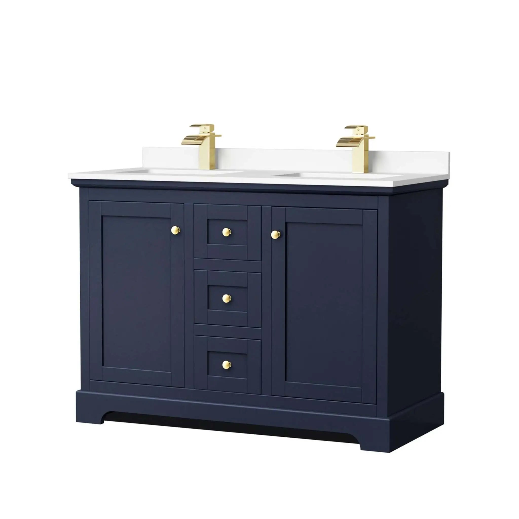 48" Avery Double Bathroom Vanity in Dark Blue with Brushed Gold Trim by Wyndham