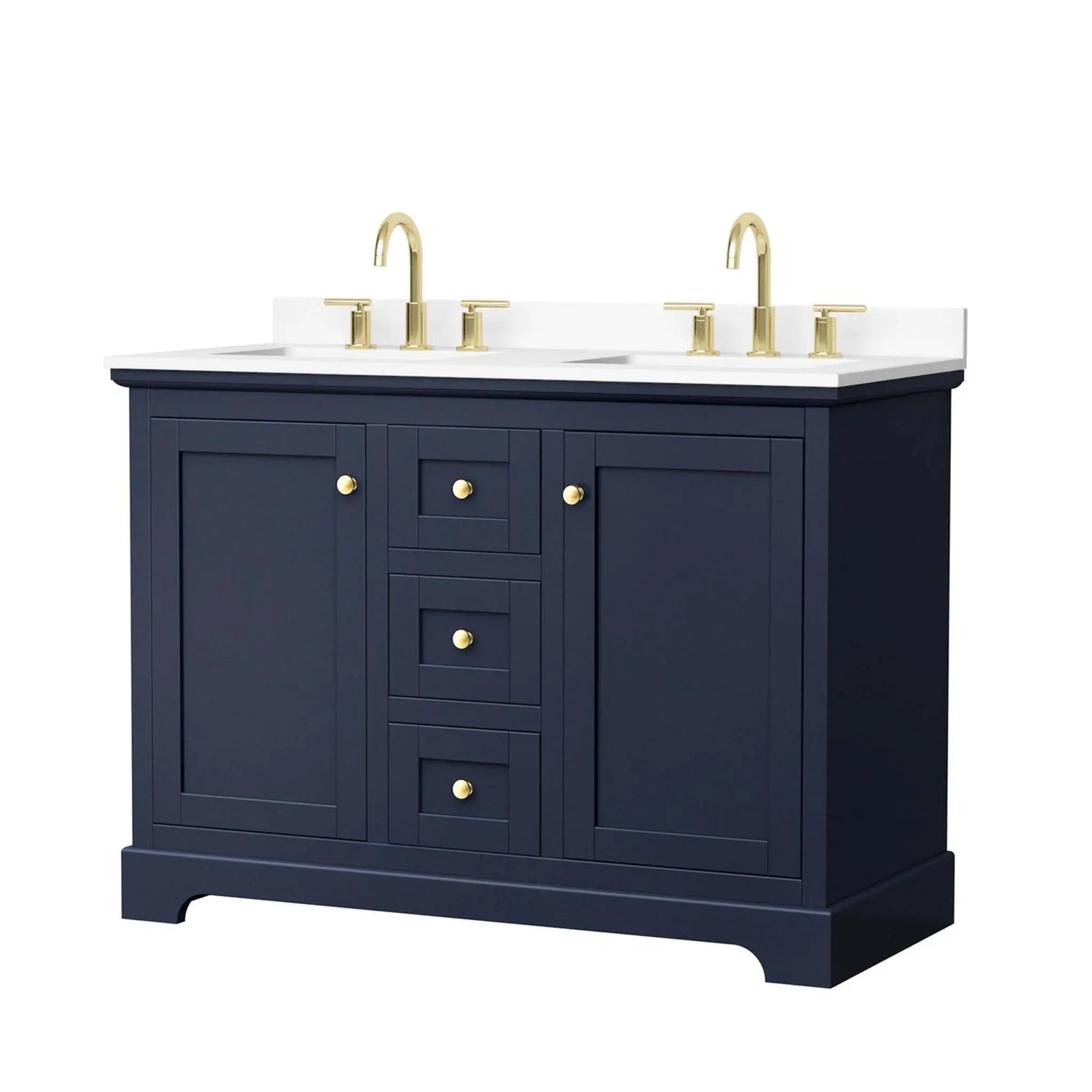 48" Avery Double Bathroom Vanity in Dark Blue with Brushed Gold Trim by Wyndham