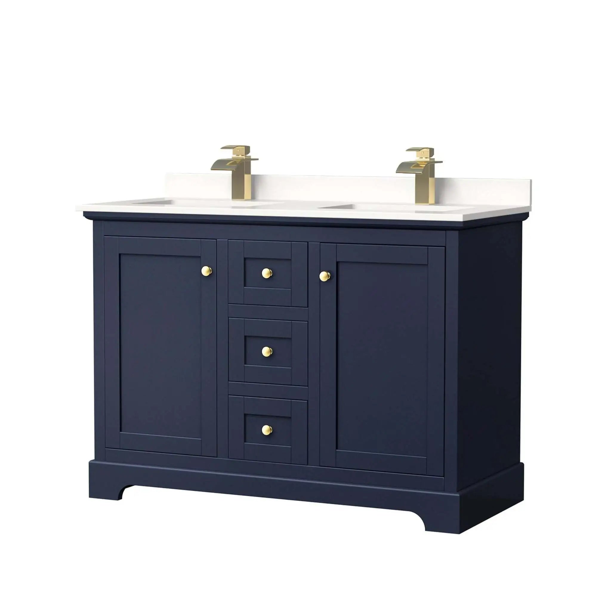 48" Avery Double Bathroom Vanity in Dark Blue with Brushed Gold Trim by Wyndham
