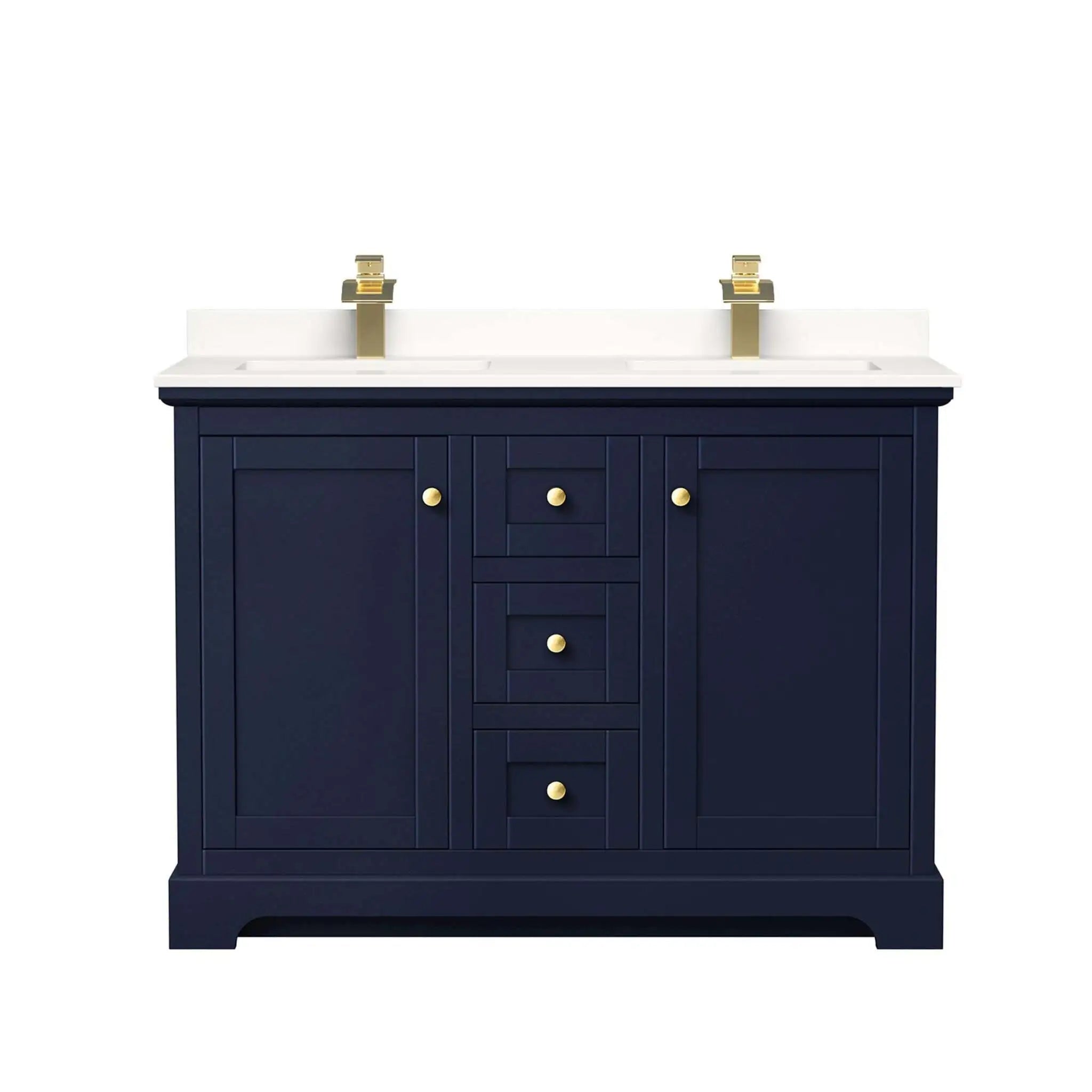 48" Avery Double Bathroom Vanity in Dark Blue with Brushed Gold Trim by Wyndham