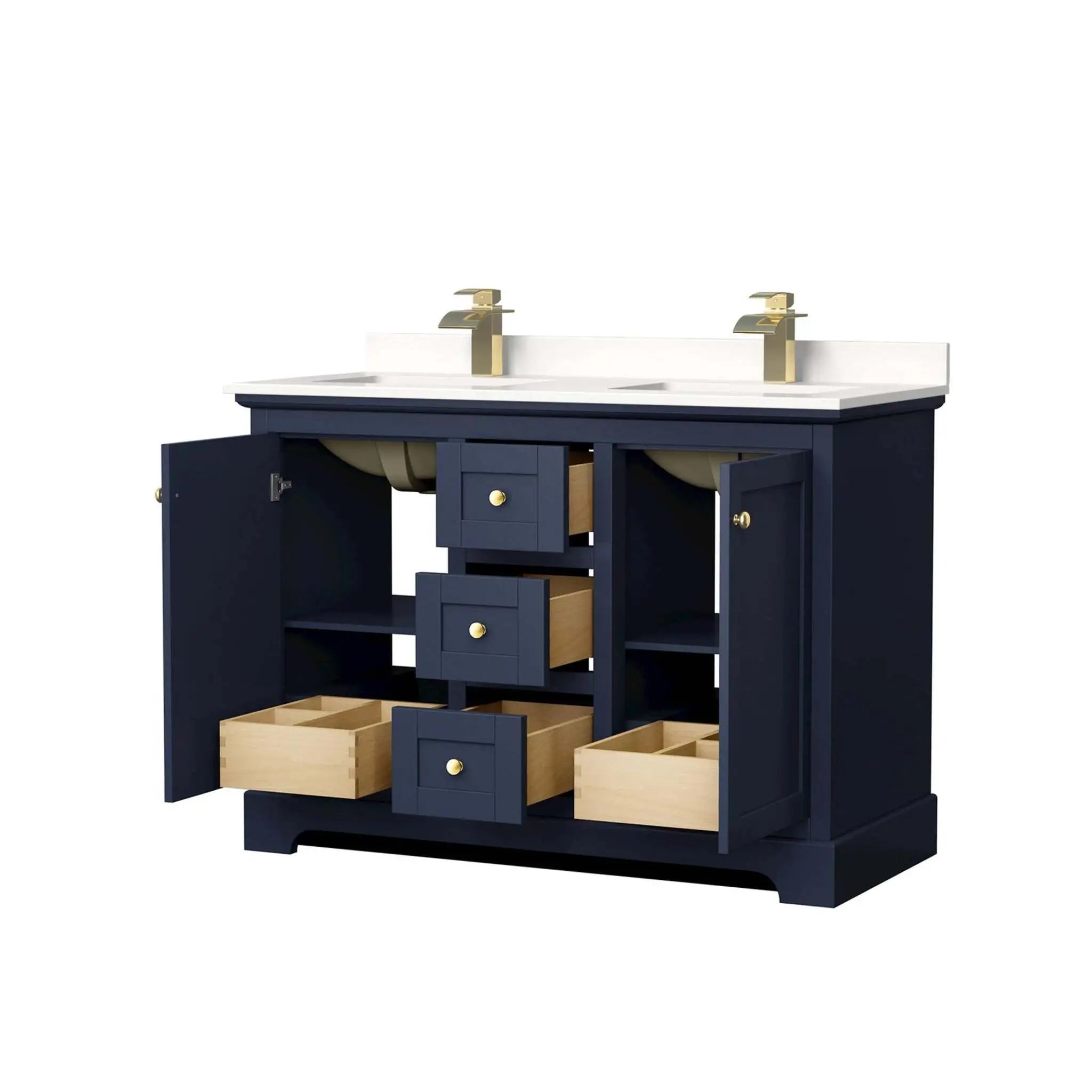 48" Avery Double Bathroom Vanity in Dark Blue with Brushed Gold Trim by Wyndham