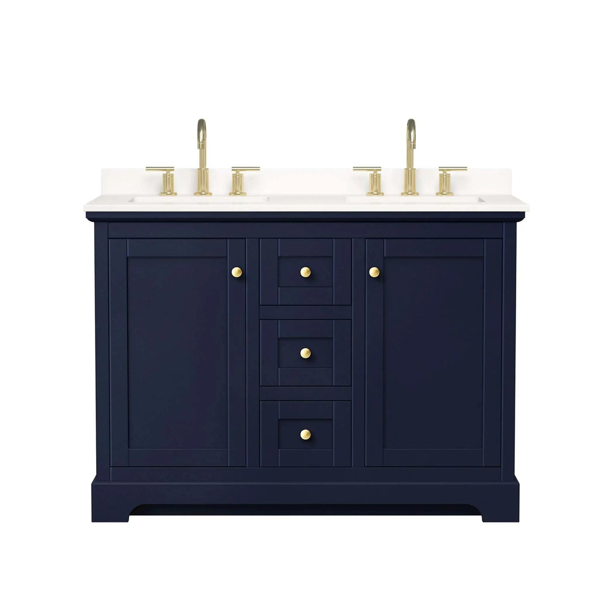 48" Avery Double Bathroom Vanity in Dark Blue with Brushed Gold Trim by Wyndham