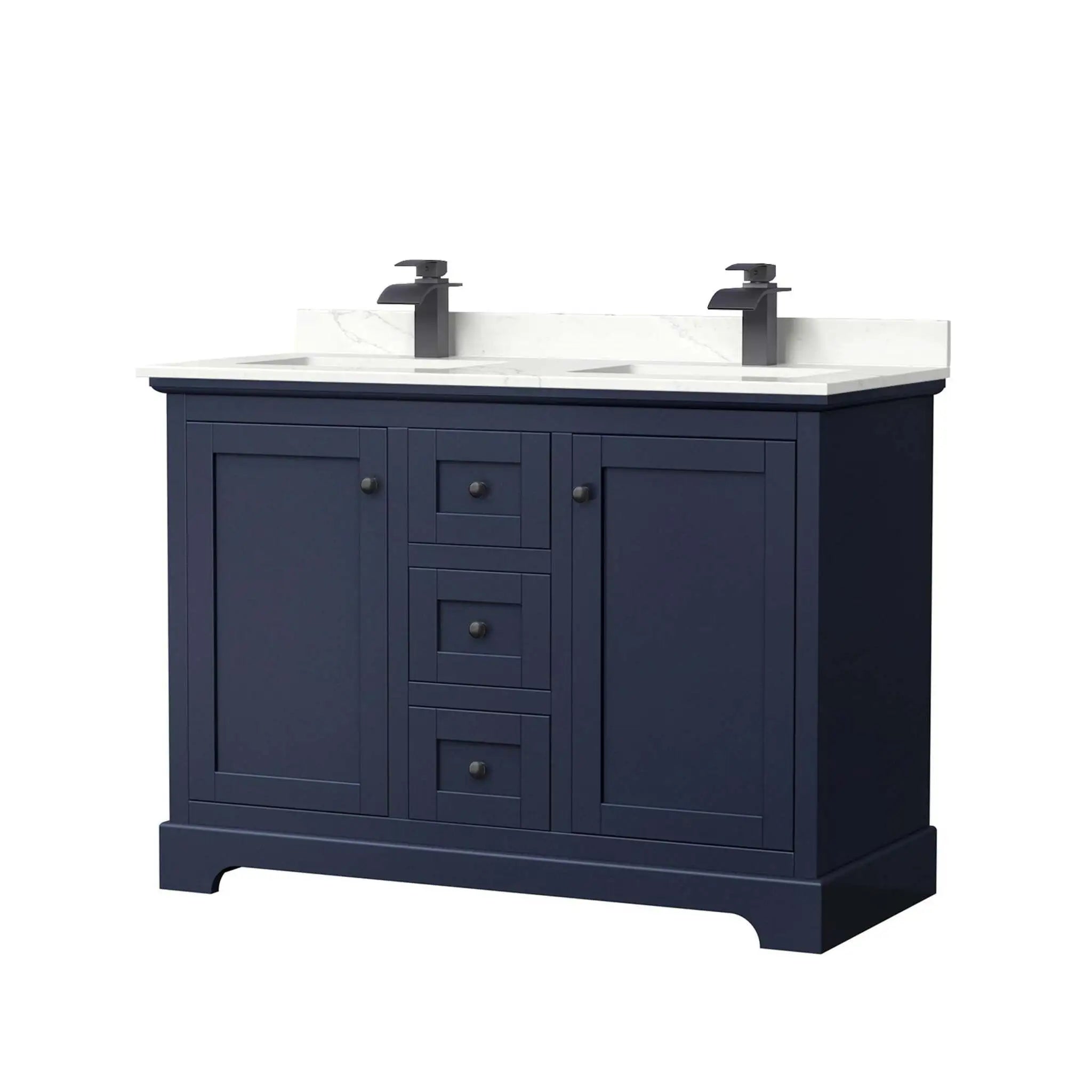 48" Avery Double Bathroom Vanity in Dark Blue with Matte Black Trim by Wyndham
