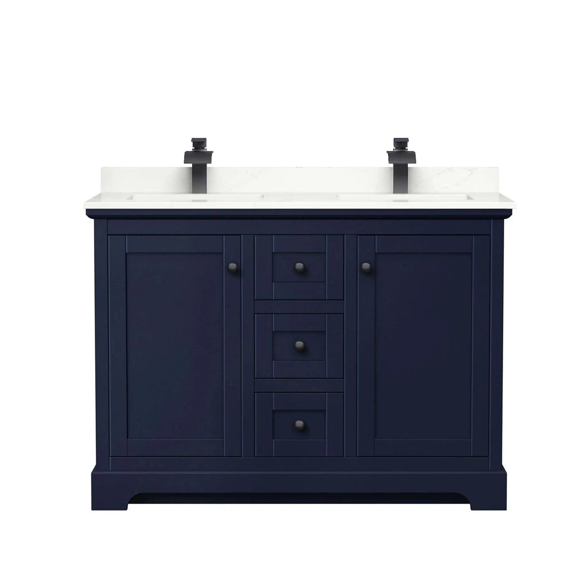 48" Avery Double Bathroom Vanity in Dark Blue with Matte Black Trim by Wyndham