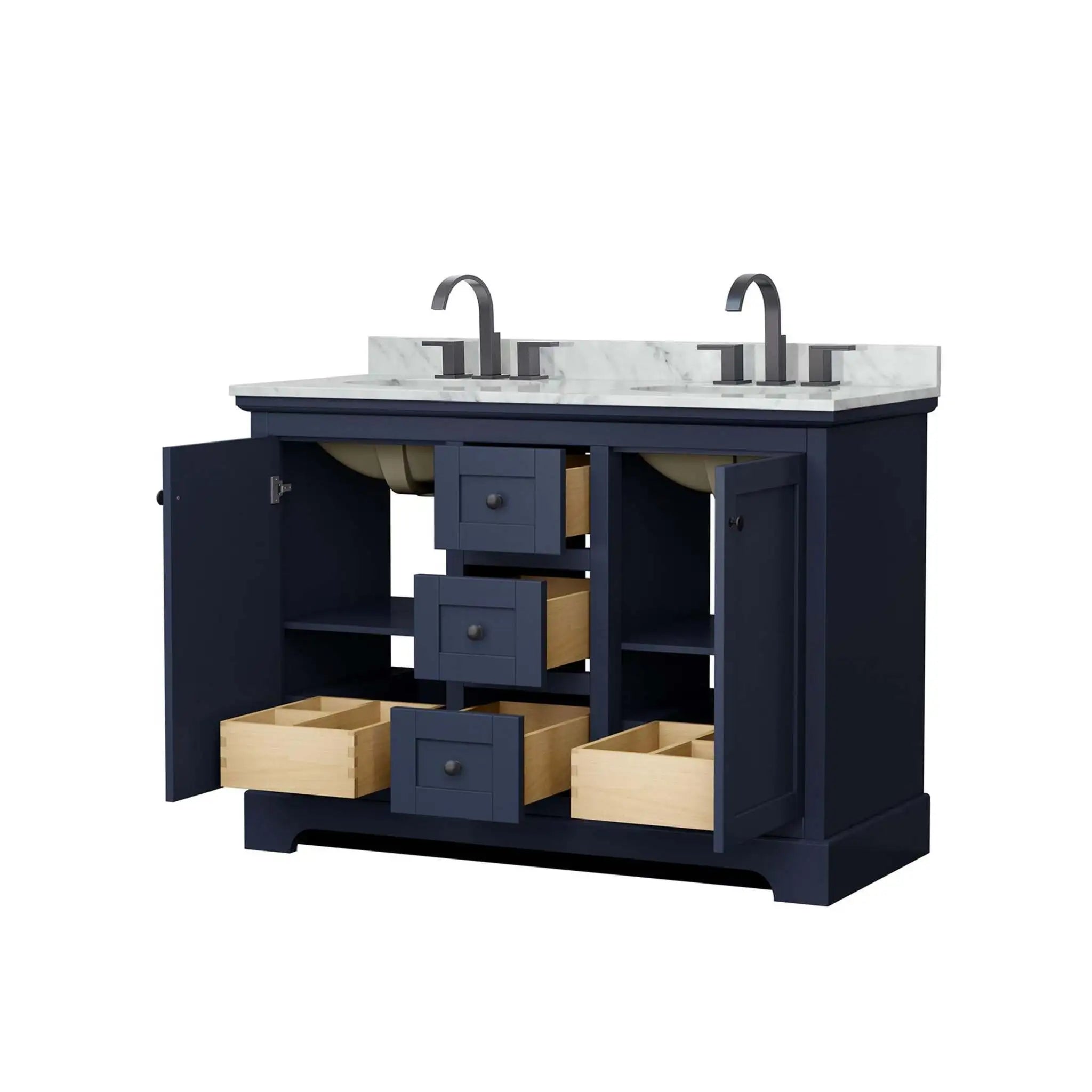 48" Avery Double Bathroom Vanity in Dark Blue with Matte Black Trim by Wyndham