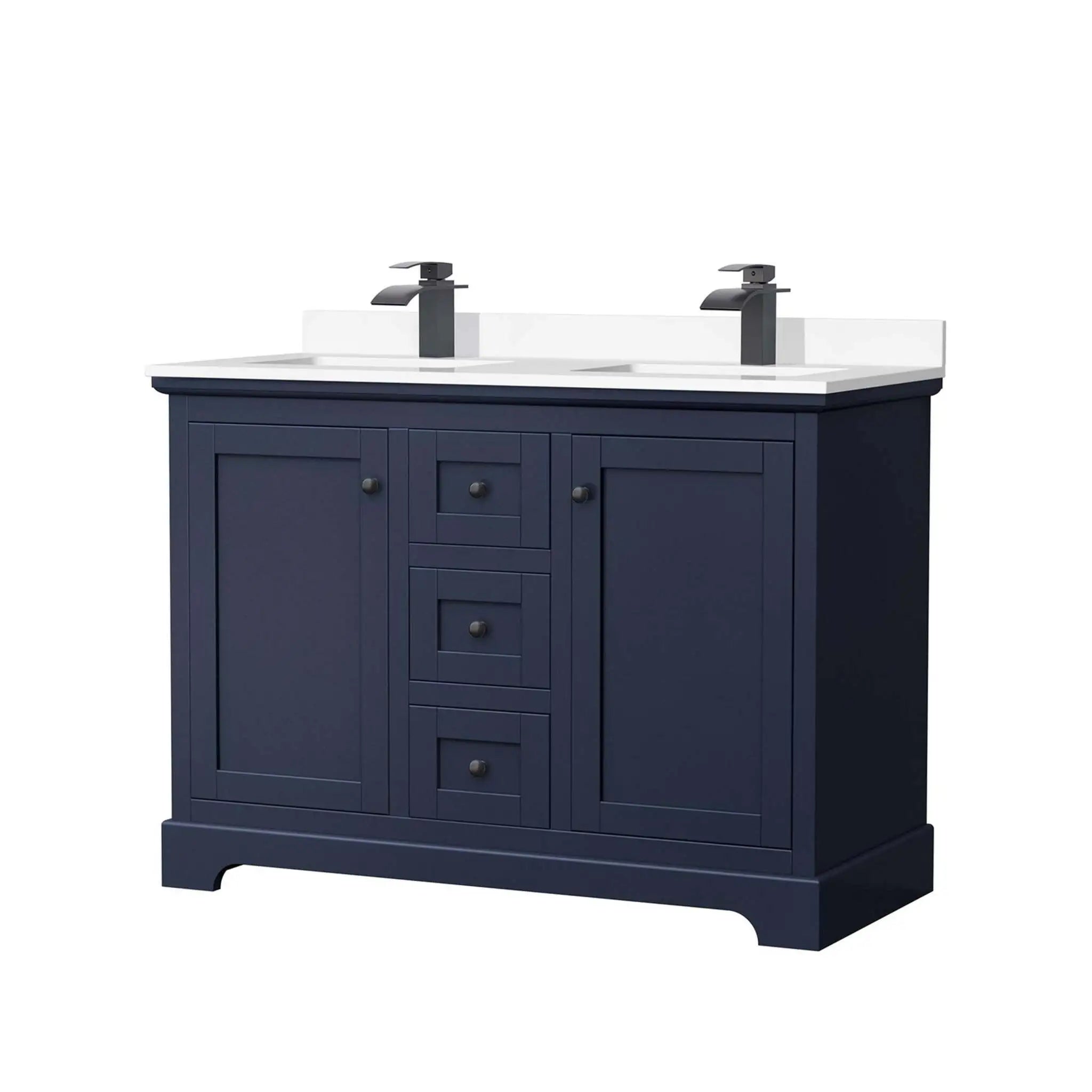 48" Avery Double Bathroom Vanity in Dark Blue with Matte Black Trim by Wyndham