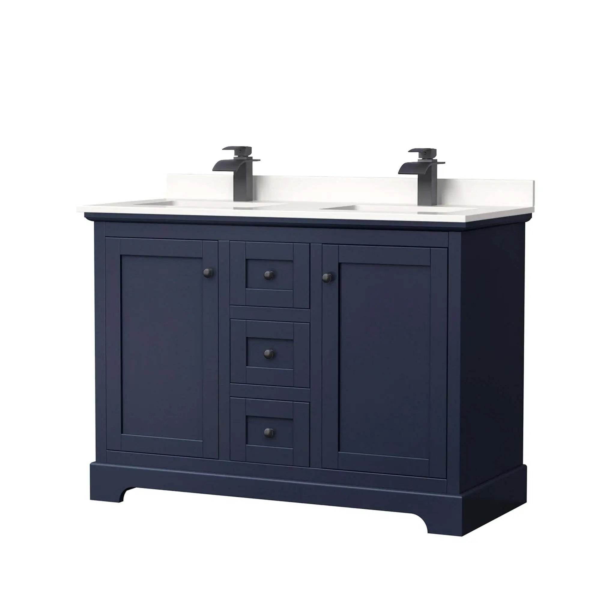 48" Avery Double Bathroom Vanity in Dark Blue with Matte Black Trim by Wyndham