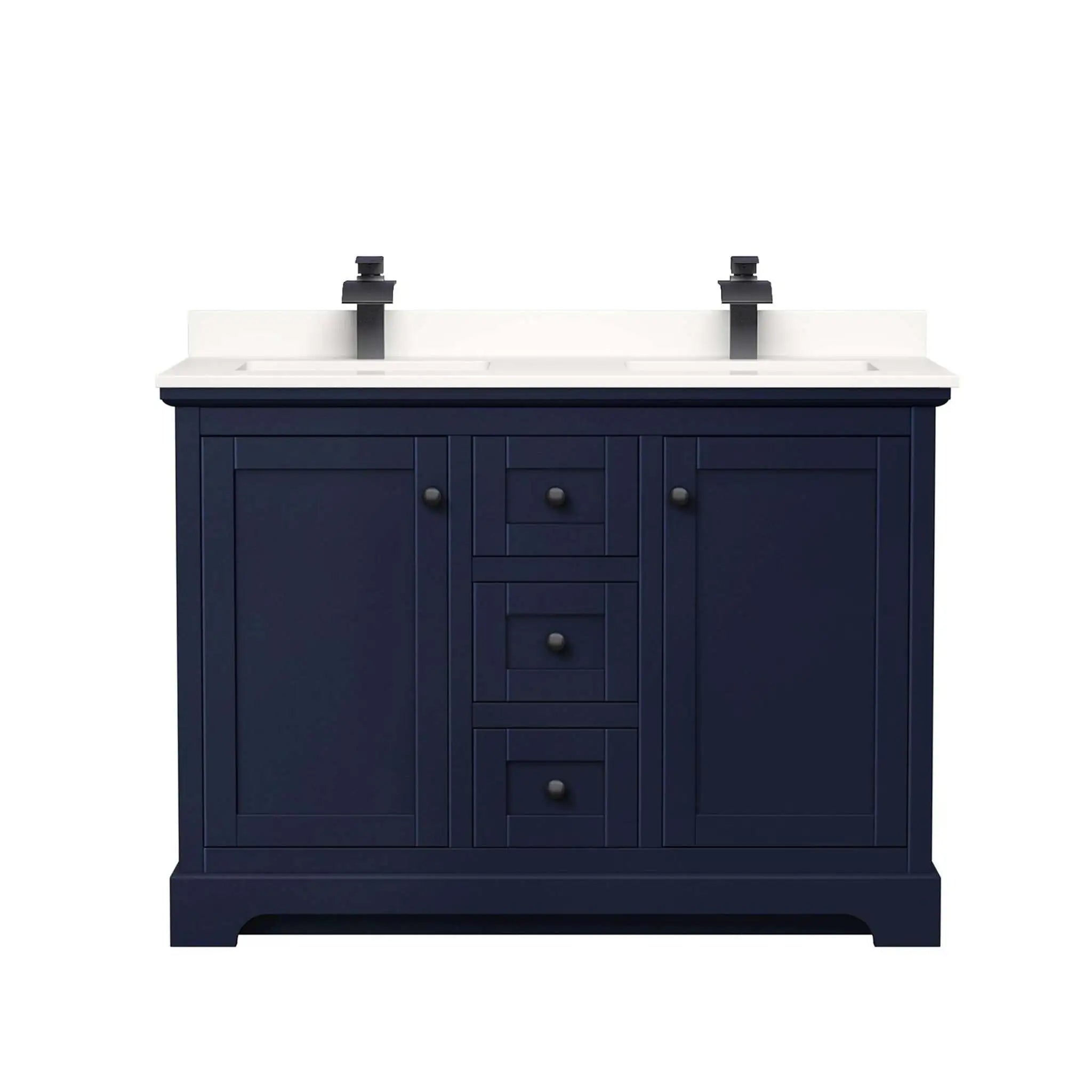 48" Avery Double Bathroom Vanity in Dark Blue with Matte Black Trim by Wyndham