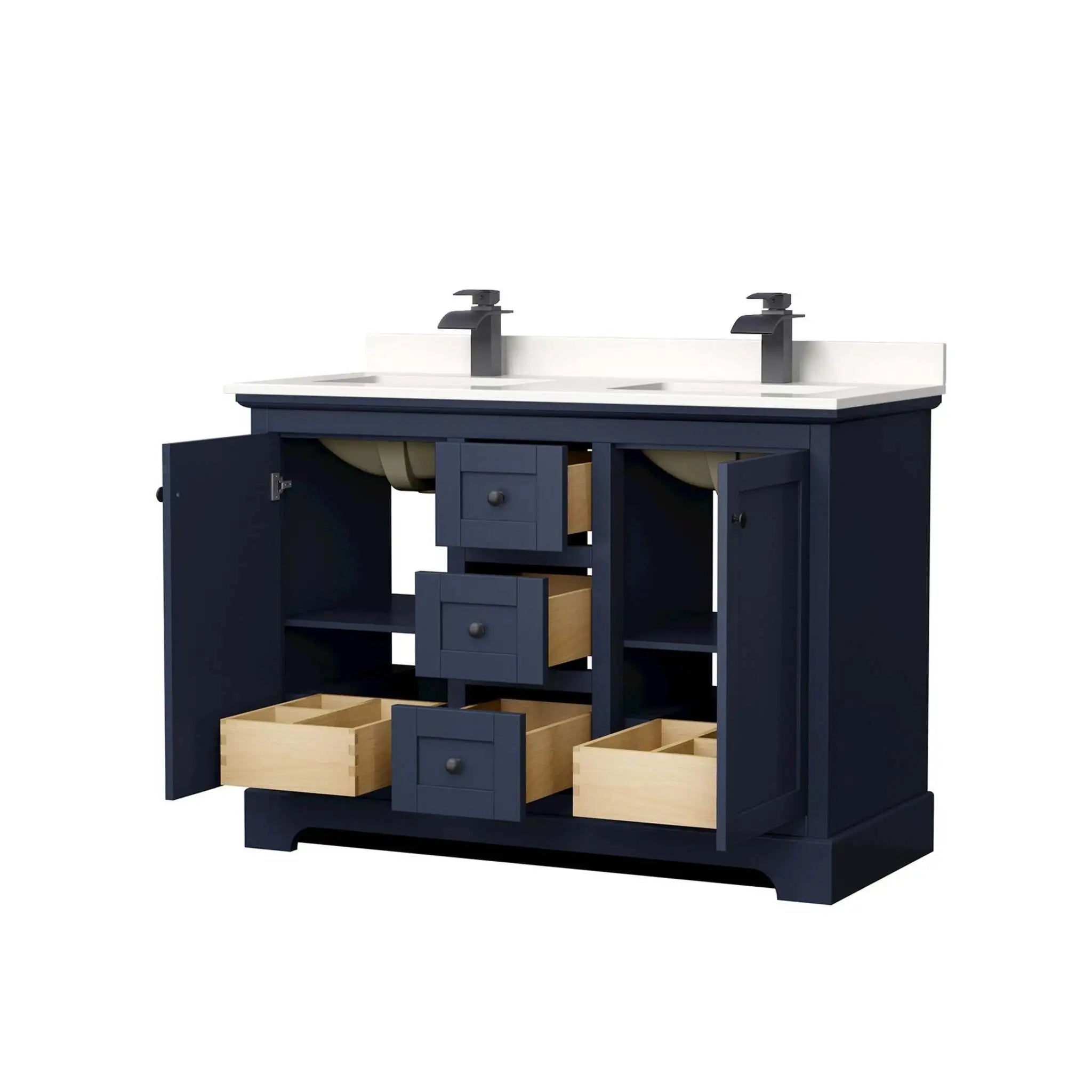 48" Avery Double Bathroom Vanity in Dark Blue with Matte Black Trim by Wyndham